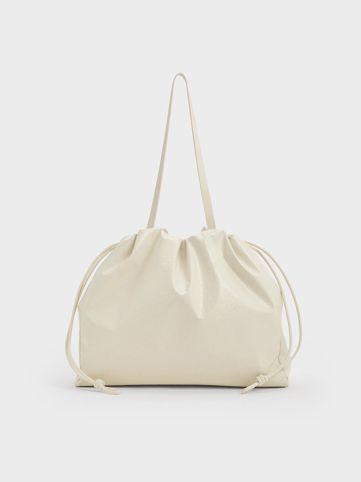 Bethel Crinkle-Effect Ruched Drawstring Tote Bag, Cream, hi-res