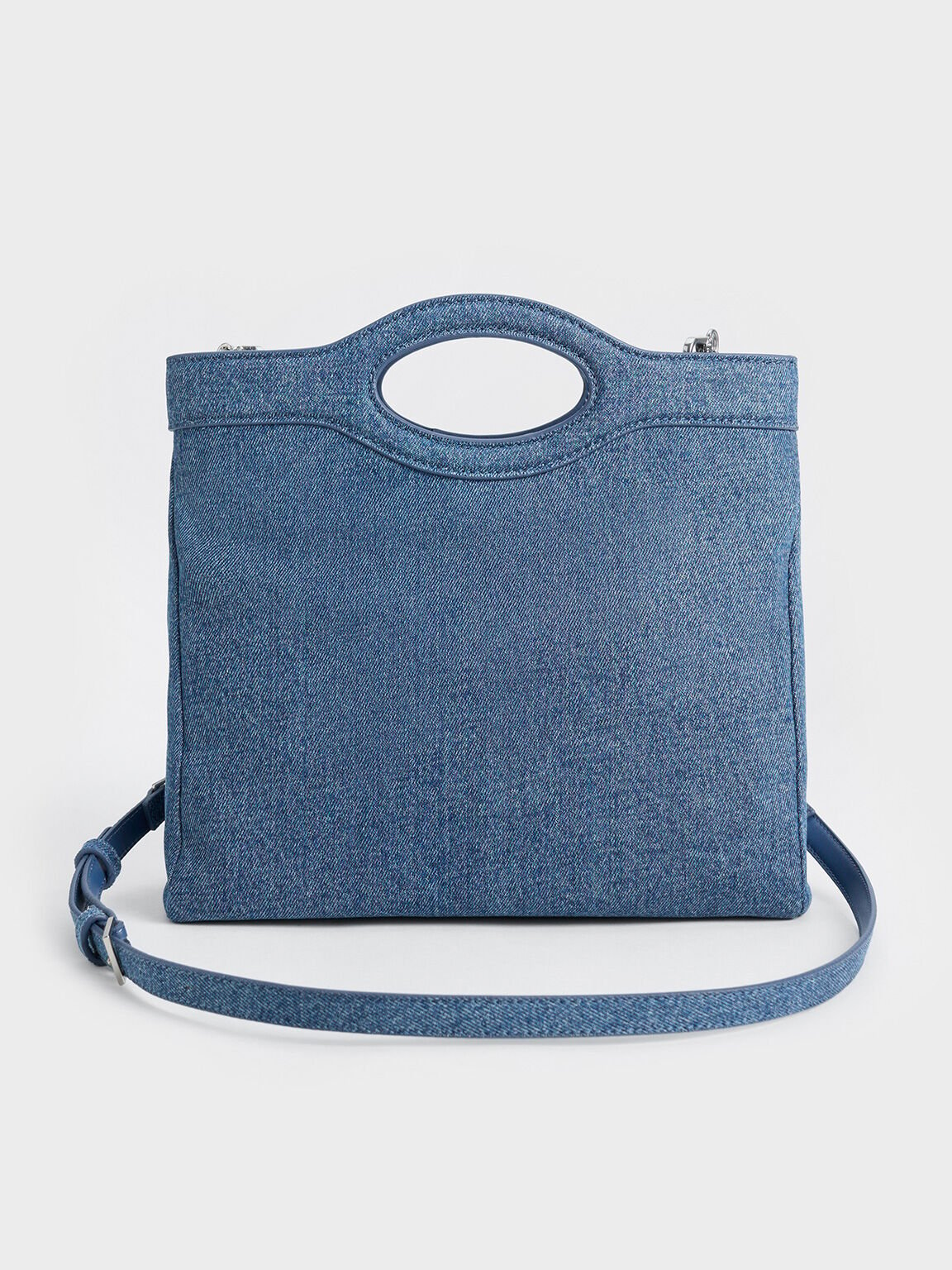 Arwen Denim Curved-Handle Bag, Denim Blue, hi-res