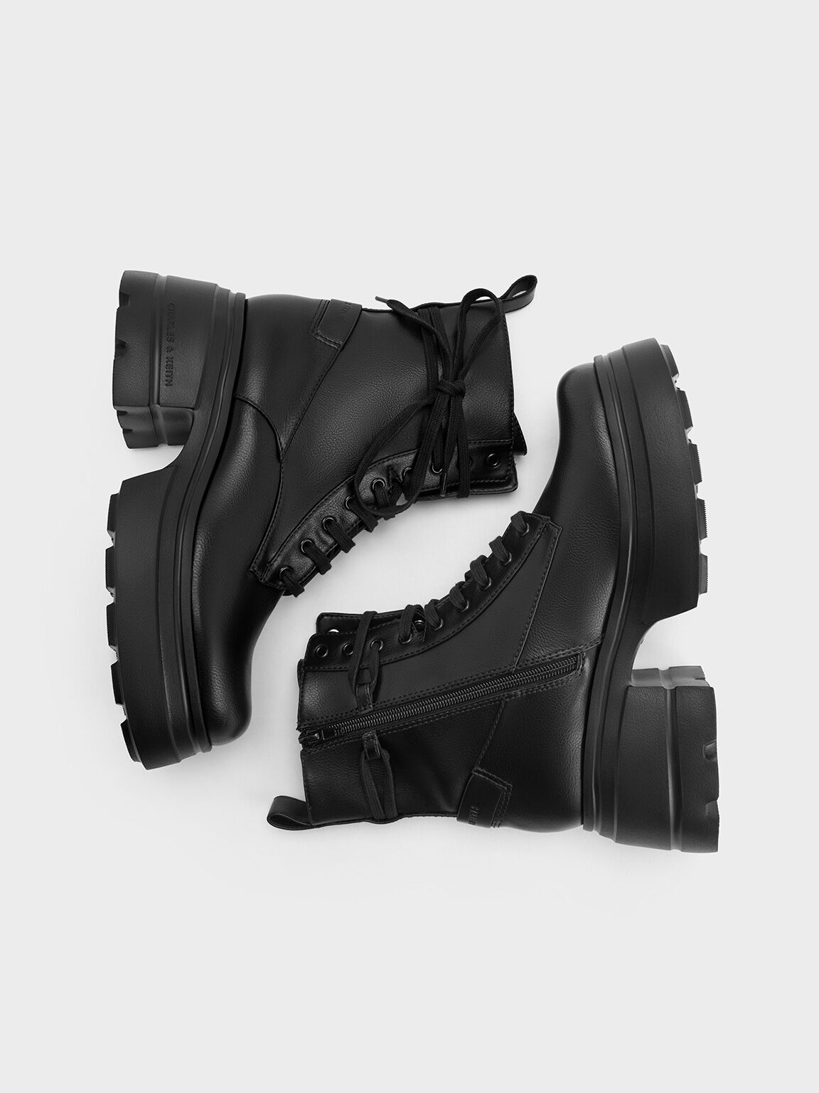 Lace-Up Chunky Ankle Boots, Black, hi-res