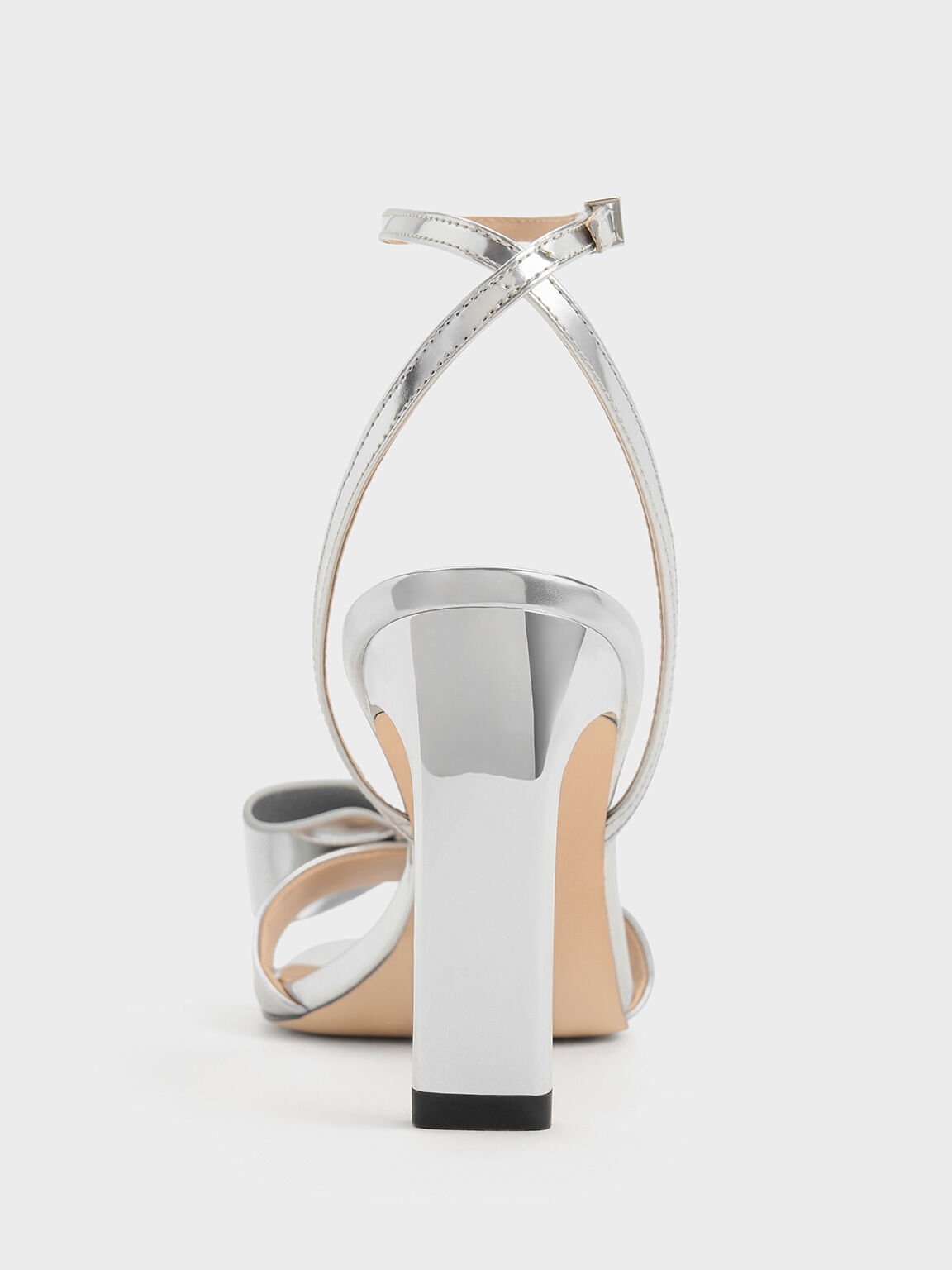 Lu Metallic Leather Bow Blade-Heel Sandals, Silver, hi-res