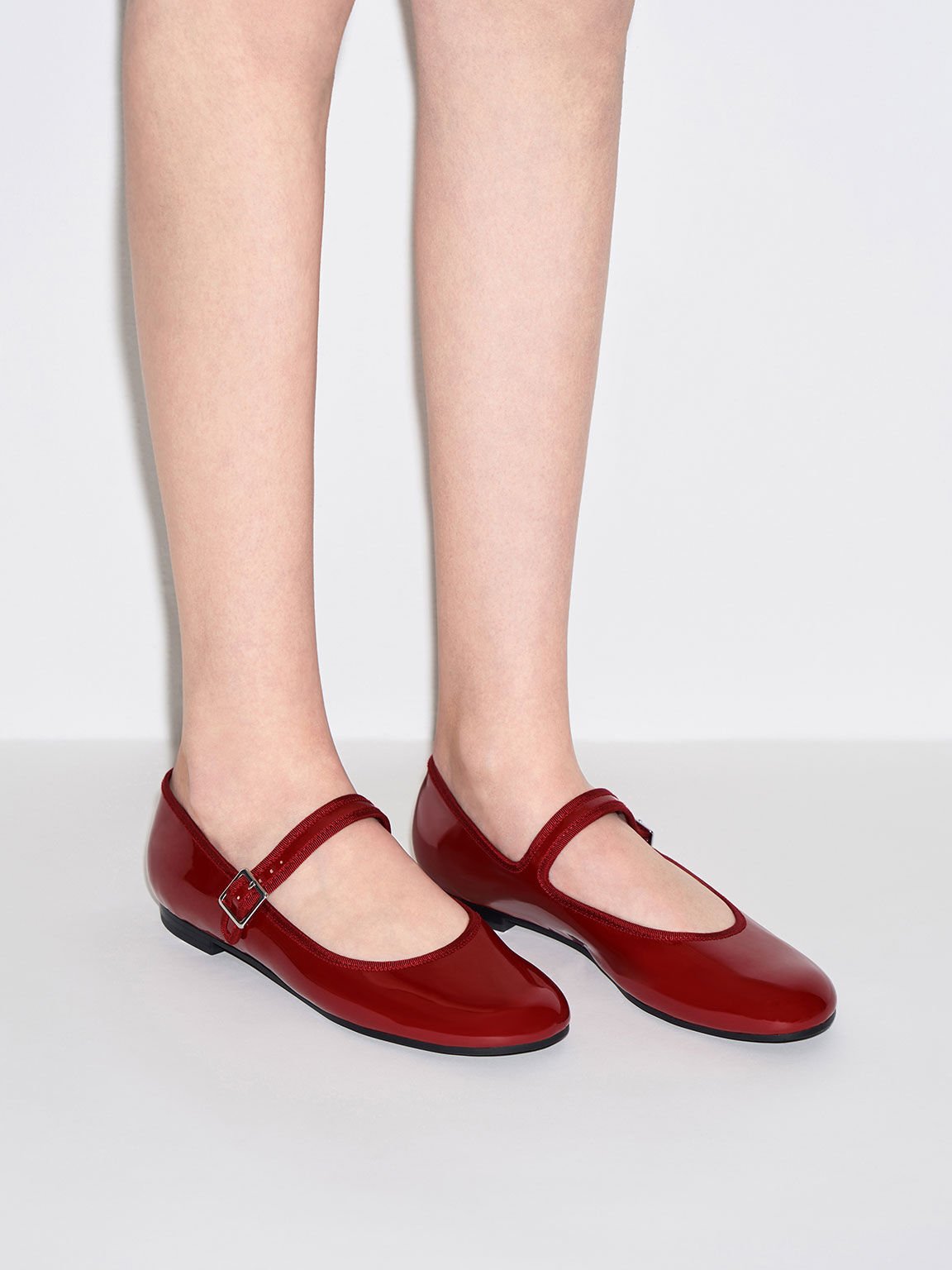 Red Patent Buckled Mary Jane Flats CHARLES & KEITH UK