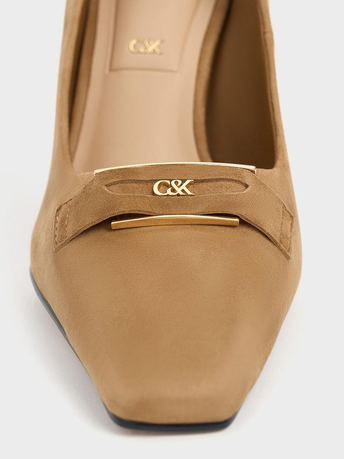 Suede Sculptural-Heel Square-Toe Pumps, Caramel, hi-res