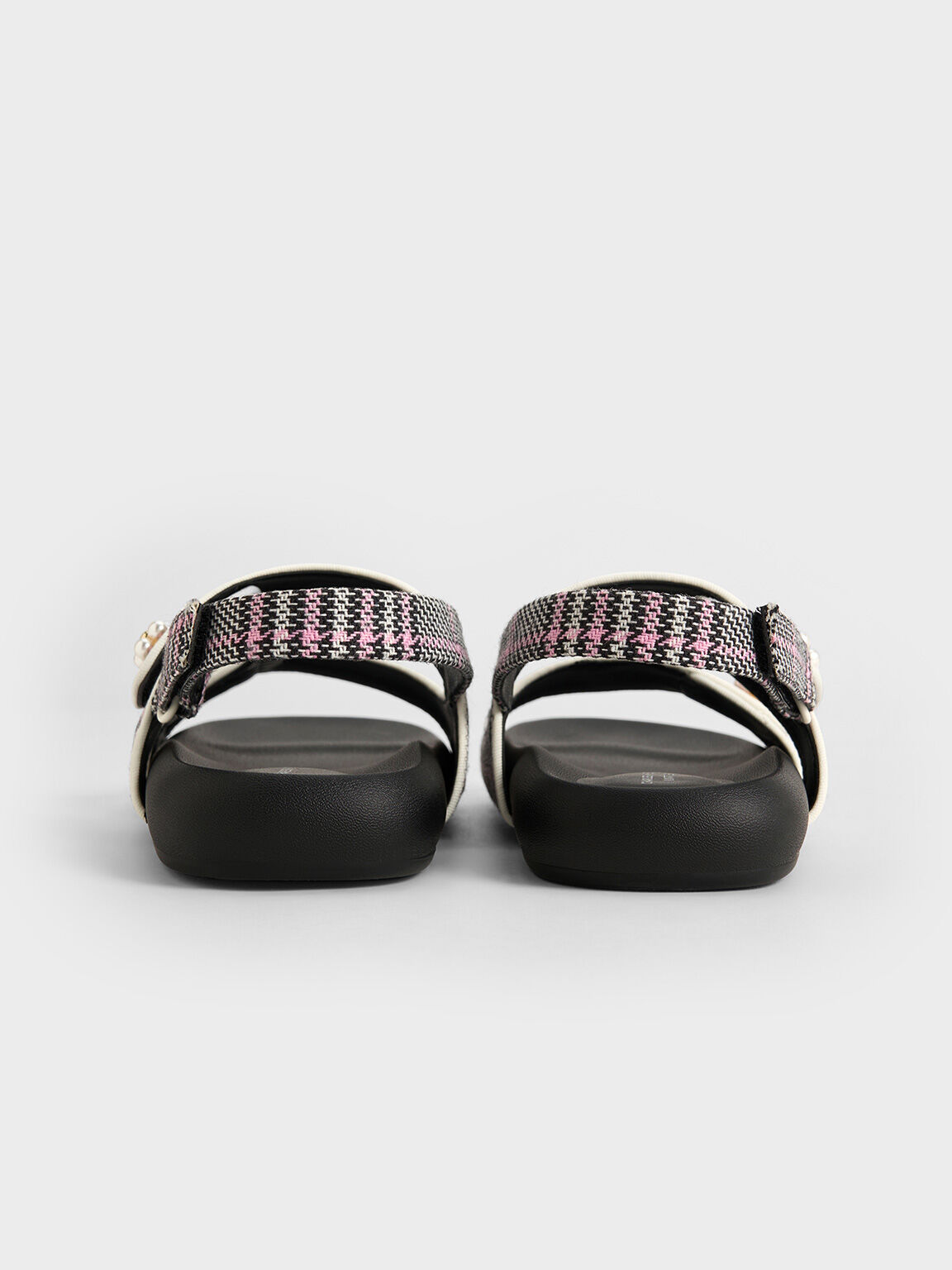 Girls' Plaid Beaded-Flower Sandals, Pink, hi-res