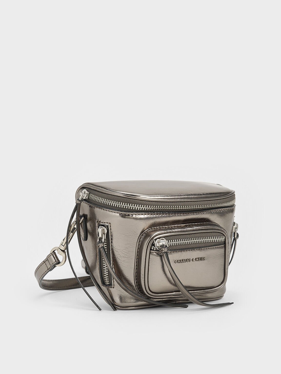 Xylia Metallic Multi-Zip Crossbody Bag, Pewter, hi-res