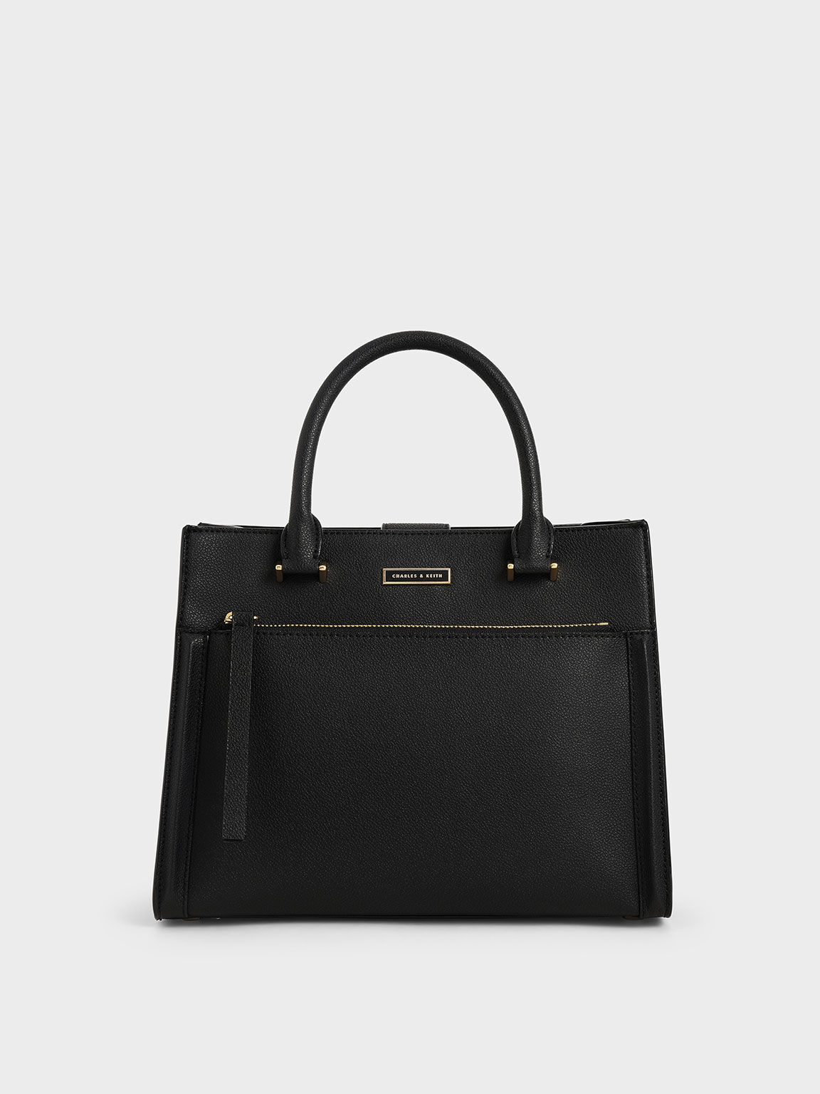 Black Double Handle Front Zip Tote - CHARLES & KEITH UK