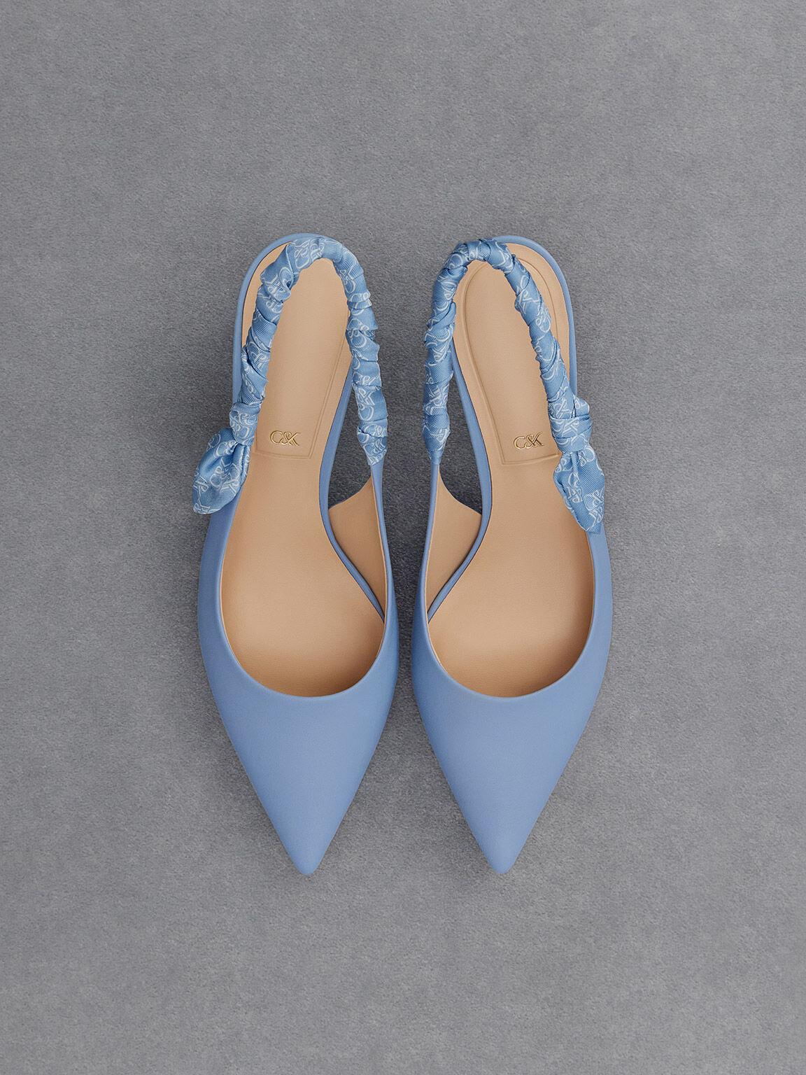 Tully Leather Ruched Print Slingback Pumps, Light Blue, hi-res