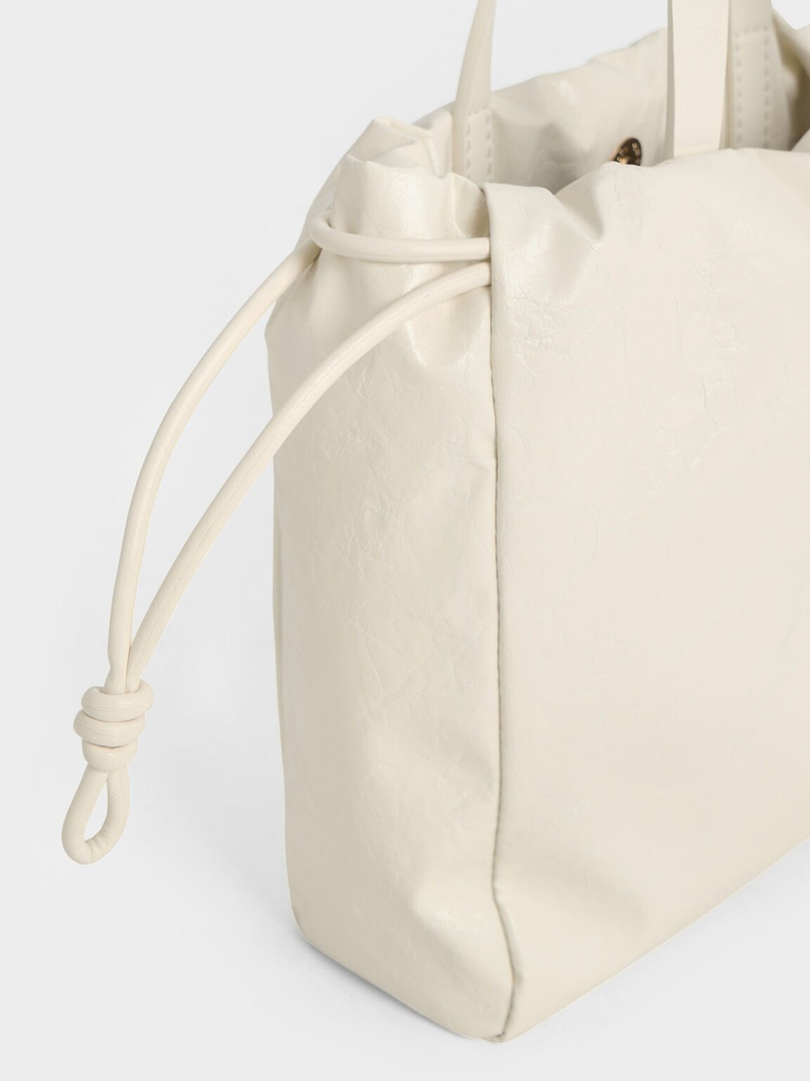 Mini Bethel Crinkle-Effect Ruched Drawstring Tote Bag, Cream, hi-res