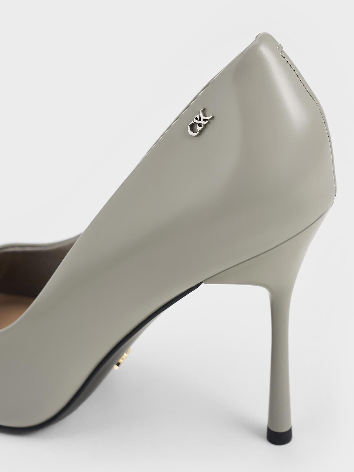 Kyra Leather Pointed-Toe Pumps, Grey, hi-res