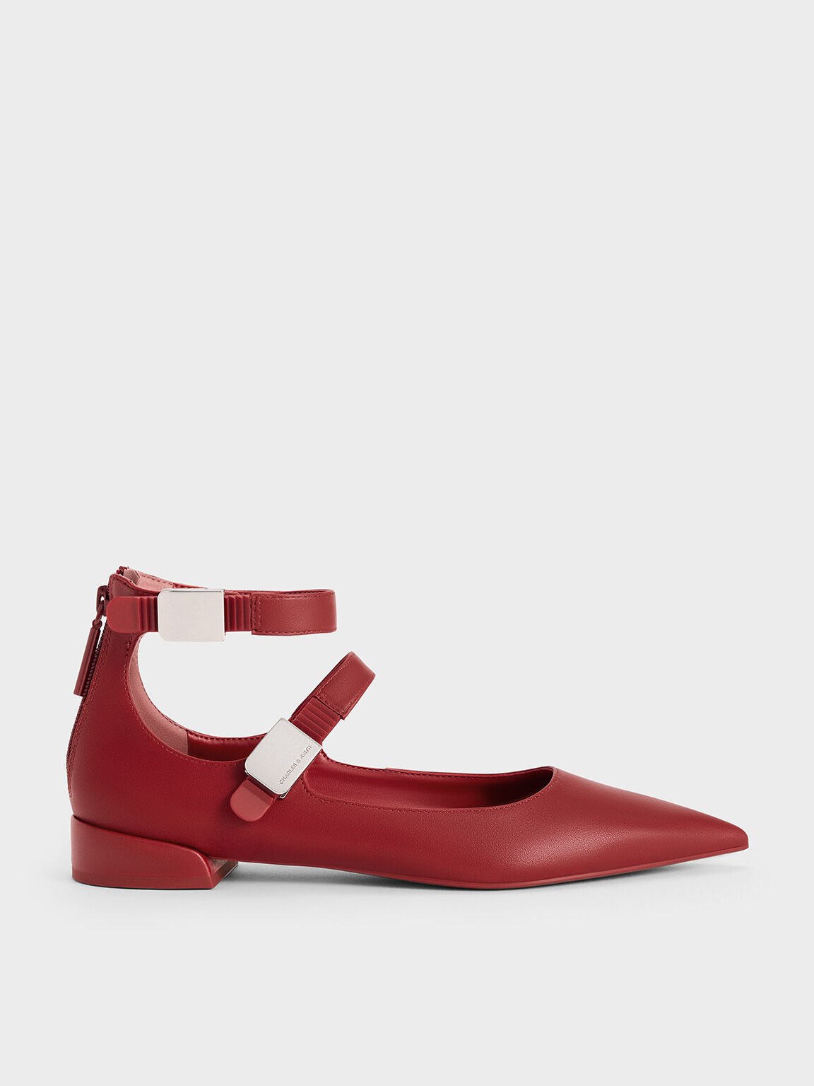 Robbie Pointed-Toe Mary Jane Flats, Red, hi-res