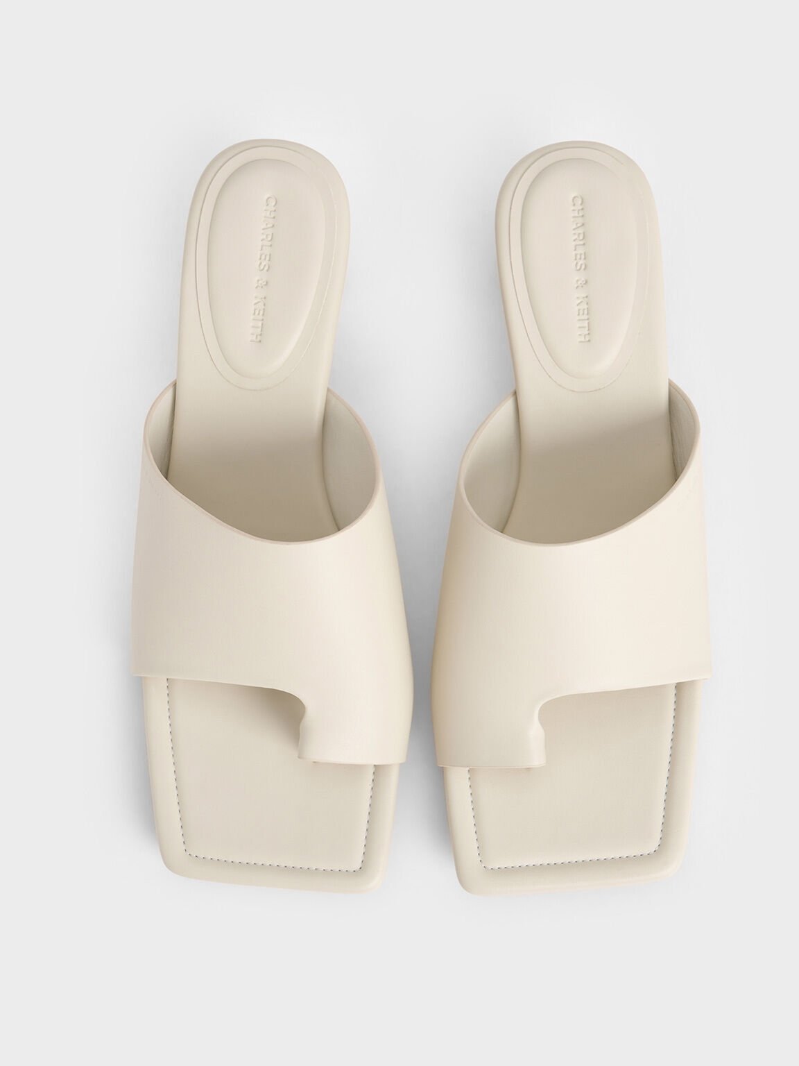 Asymmetric Square-Toe Toe-Ring Sandals, White, hi-res