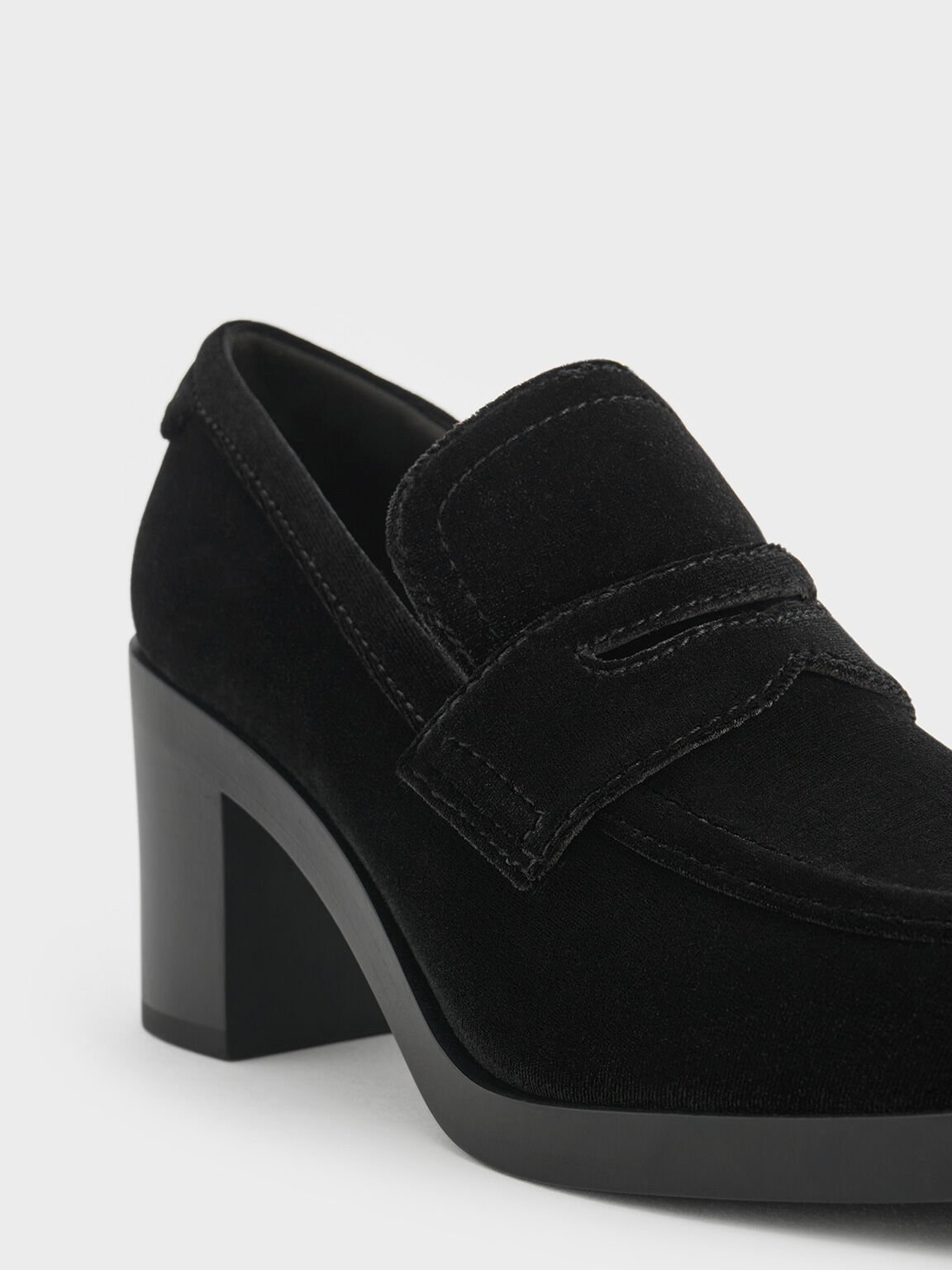 Penny Loafer Block-Heel Pumps, Black Textured, hi-res