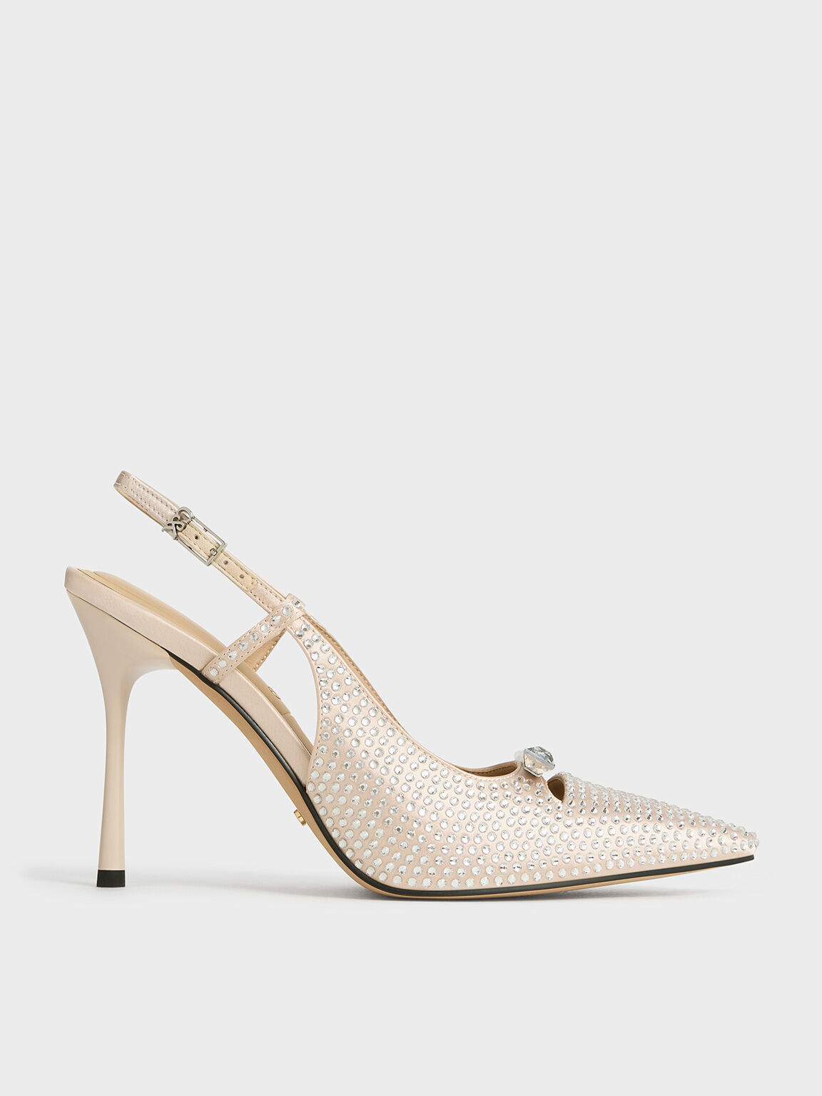 Recycled Polyester Crystal-Embellished Bow Slingback Pumps, Sand, hi-res