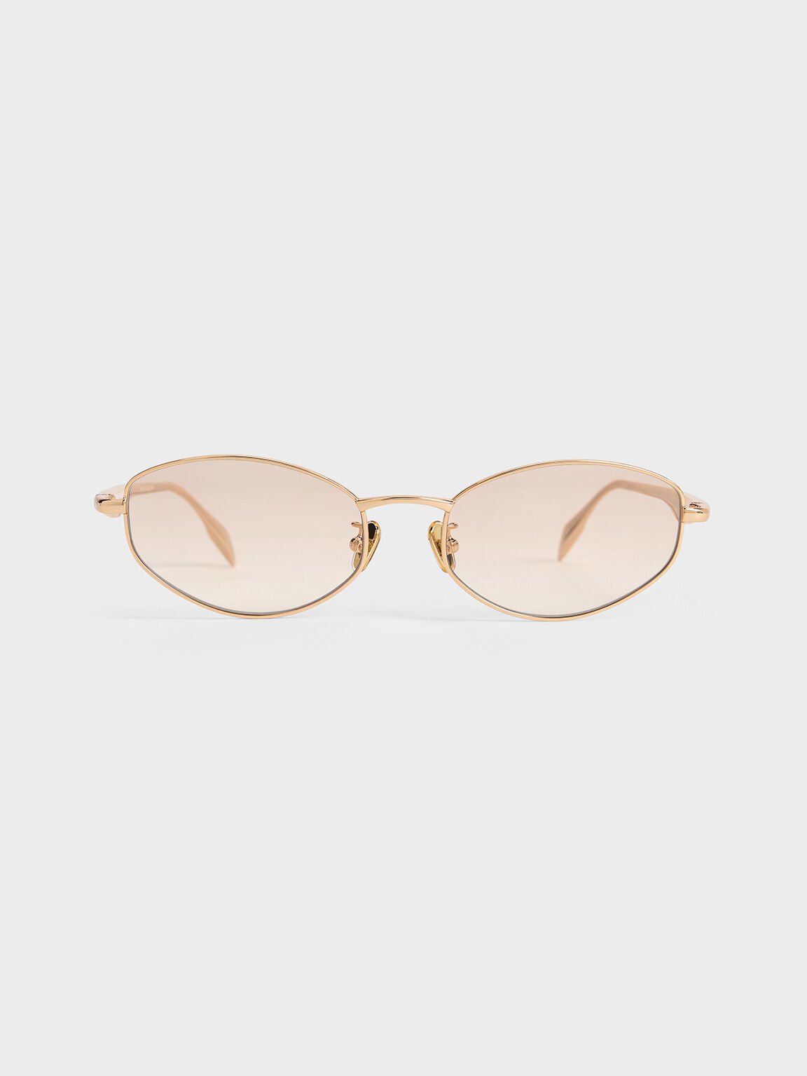 Crystal-Accent Oval Sunglasses, Gold, hi-res