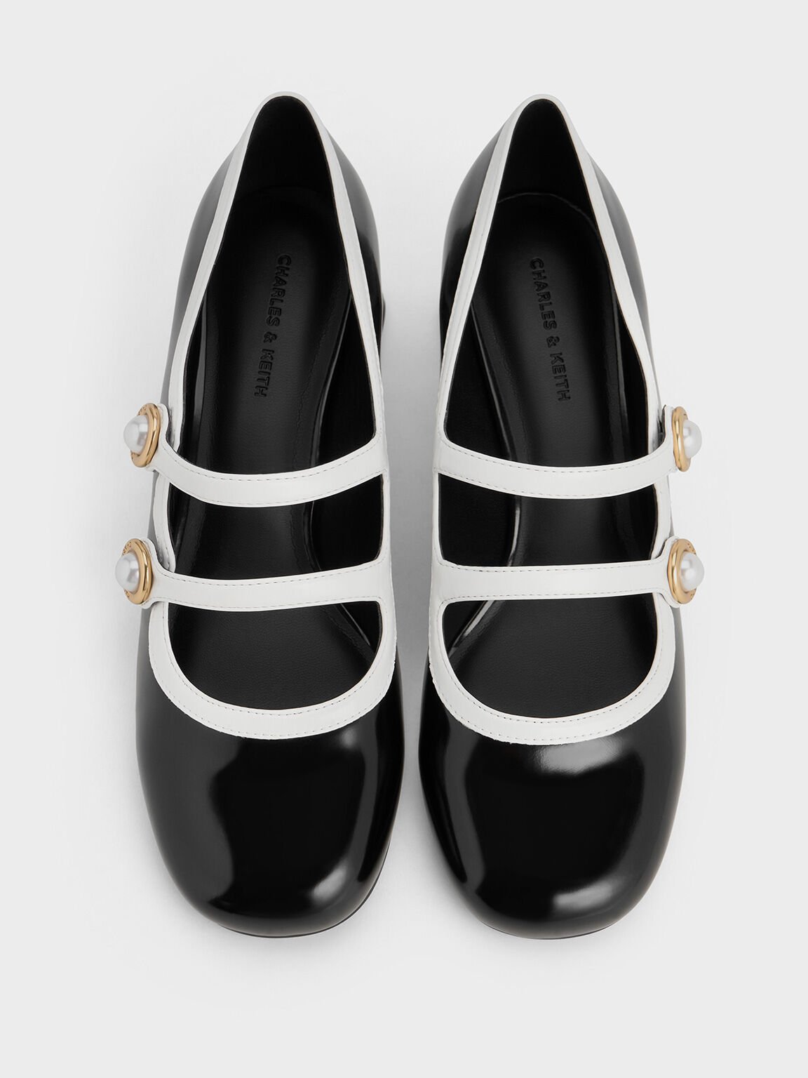 Pearl-Buckle Two-Tone Mary Jane Pumps, Black Box, hi-res