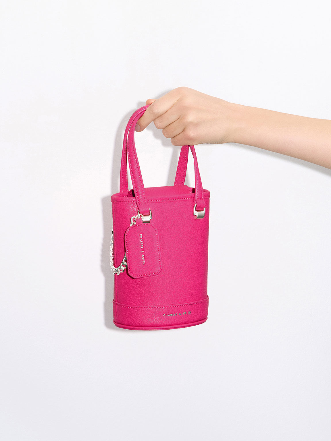 Pink Bucket Bag With Cherry Design Bag Charm Fashionable Litchi