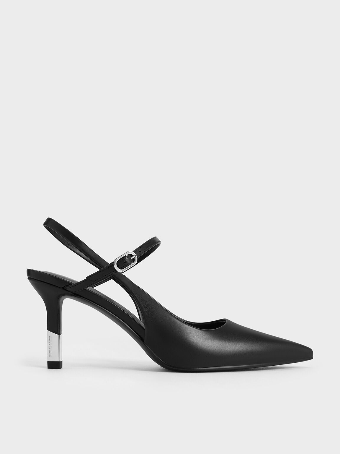 Two-Tone Heel Slingback Pumps, Black, hi-res