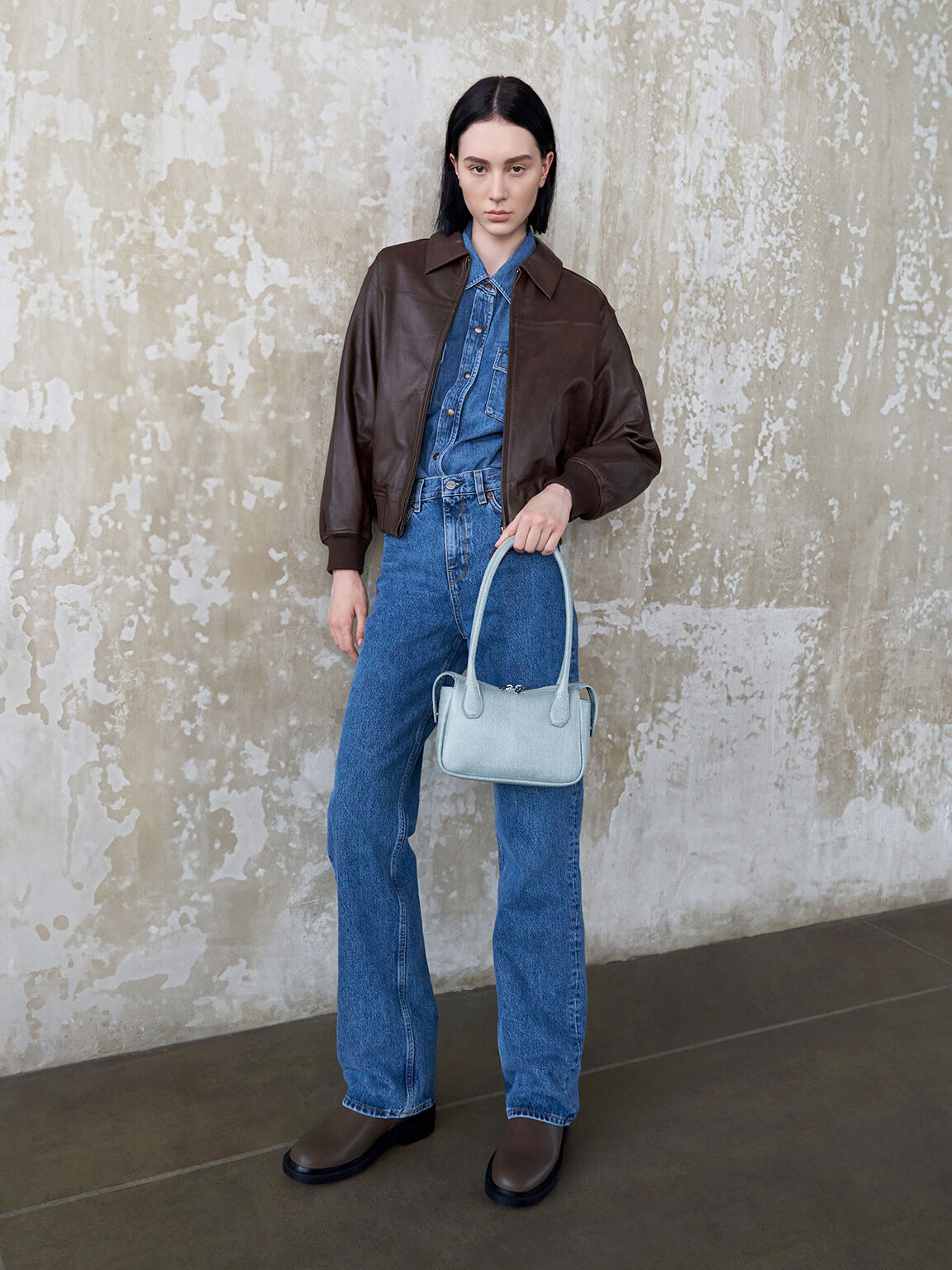 Bosie Denim Elongated Top Handle Bag, Denim Blue, hi-res