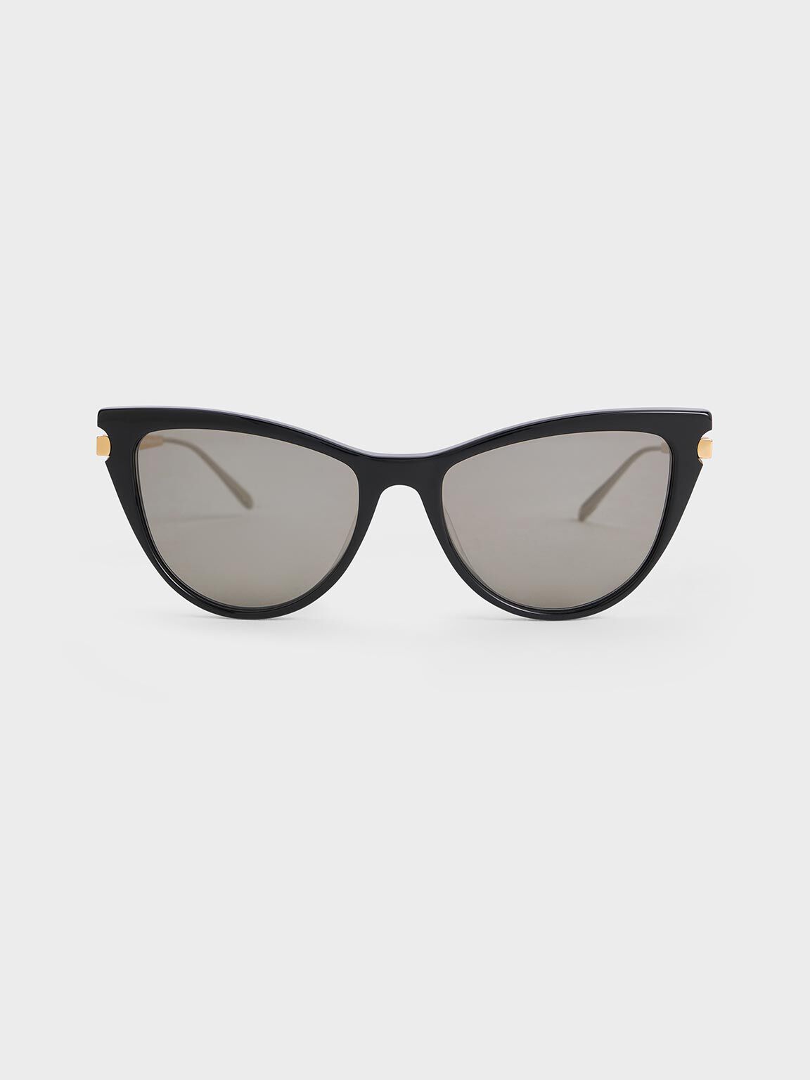 Recycled Acetate Angular Cat-Eye Sunglasses, Black, hi-res