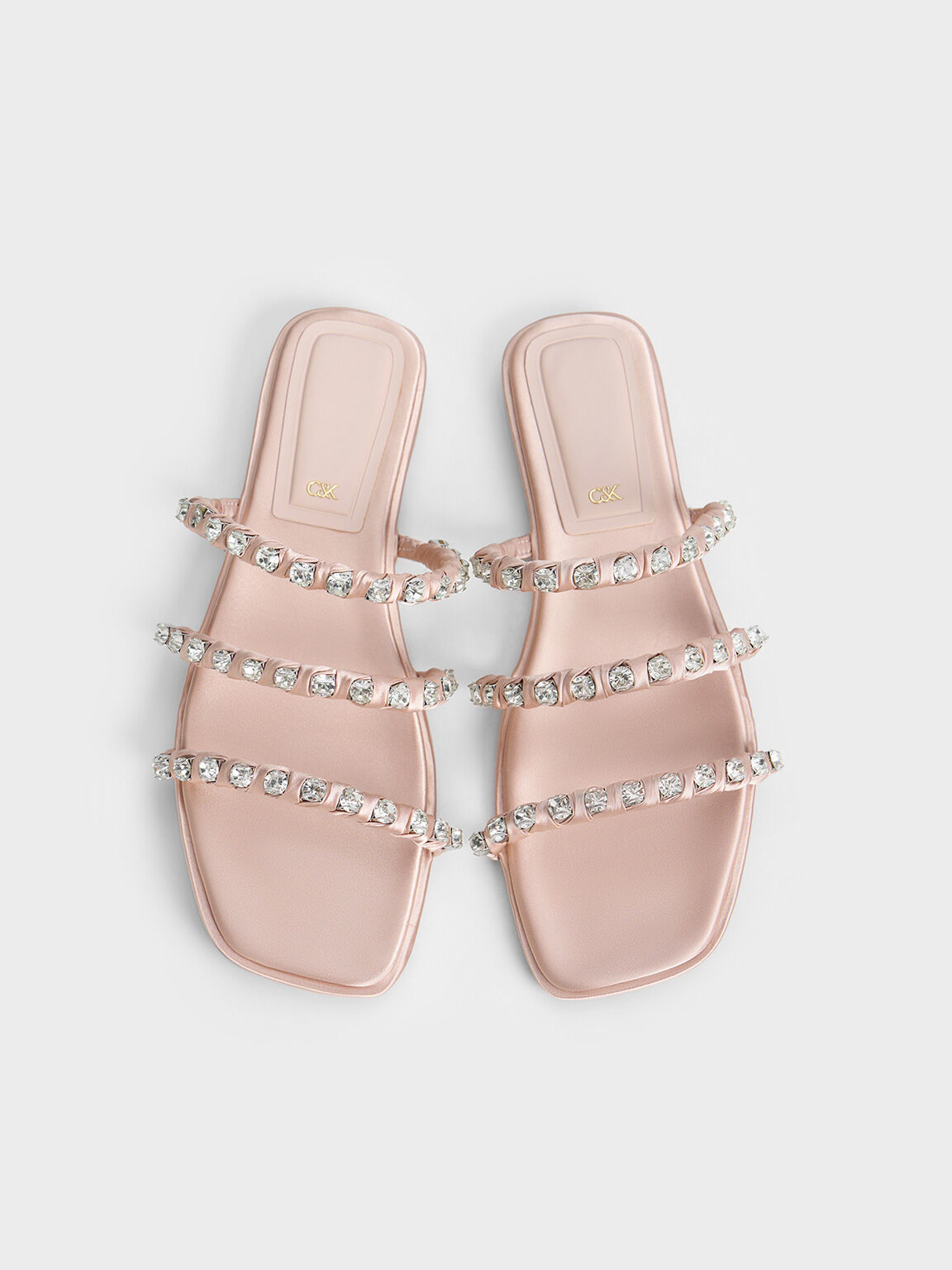 Goldie Recycled Polyester Gem-Encrusted Slide Sandals, Light Pink, hi-res