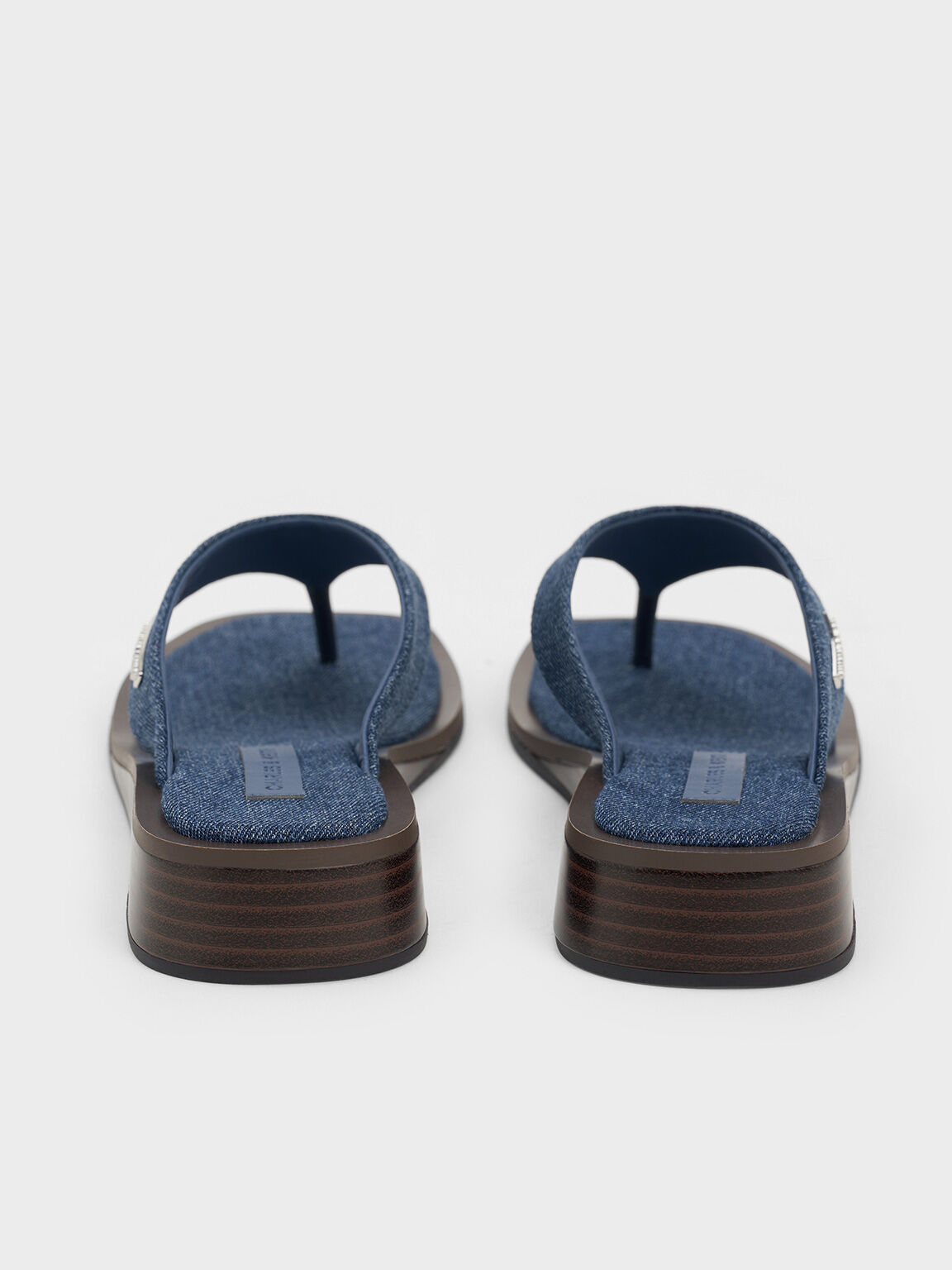 Denim V-Strap Wedge Thong Sandals, Blue, hi-res