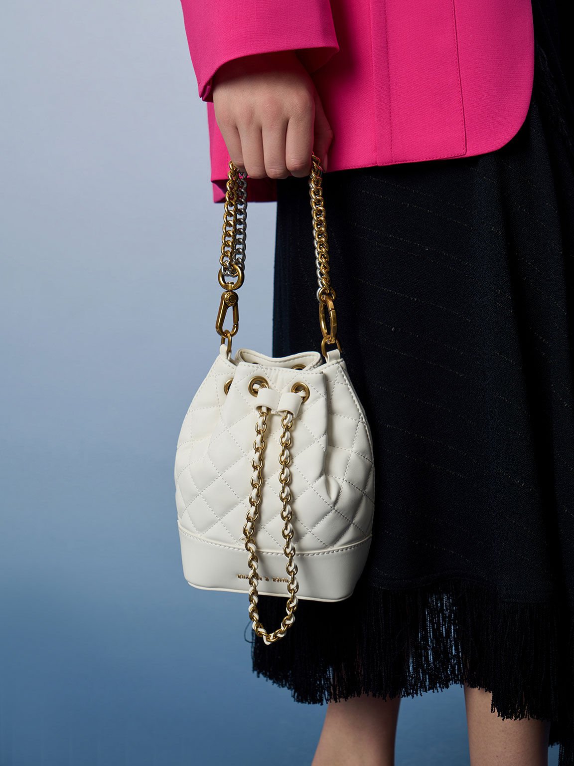 Quilted Bucket Bag, Ivory, hi-res