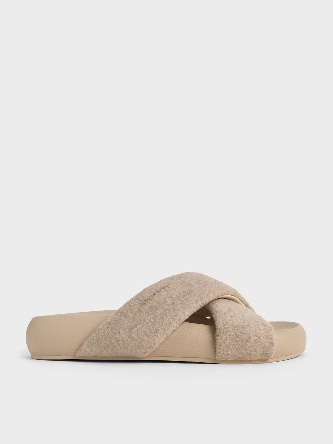 Lumi Textured Crossover-Strap Slide Sandals, Taupe, hi-res