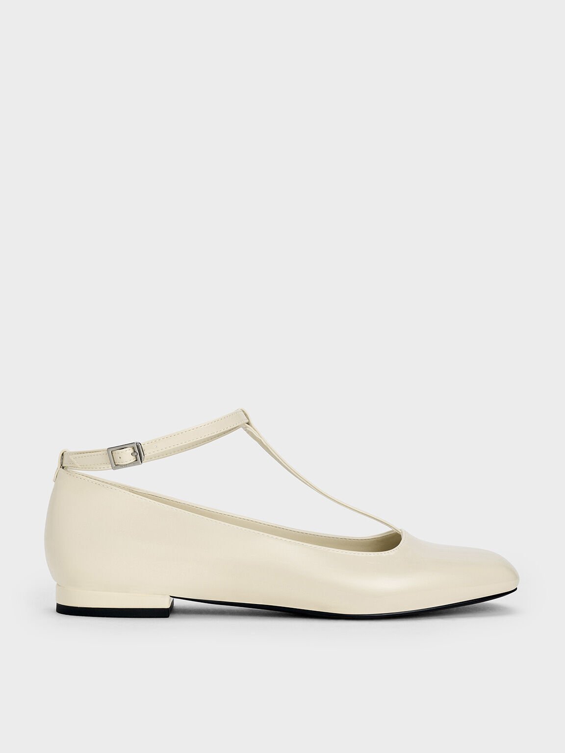 Patent T-Bar Ankle-Strap Ballet Flats, Chalk, hi-res