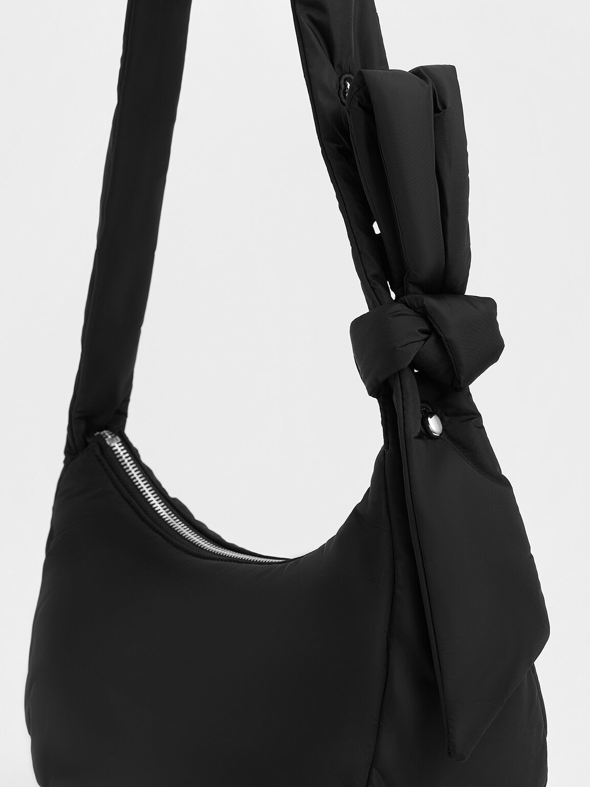 Delilah Nylon Knotted Hobo Bag, Noir, hi-res