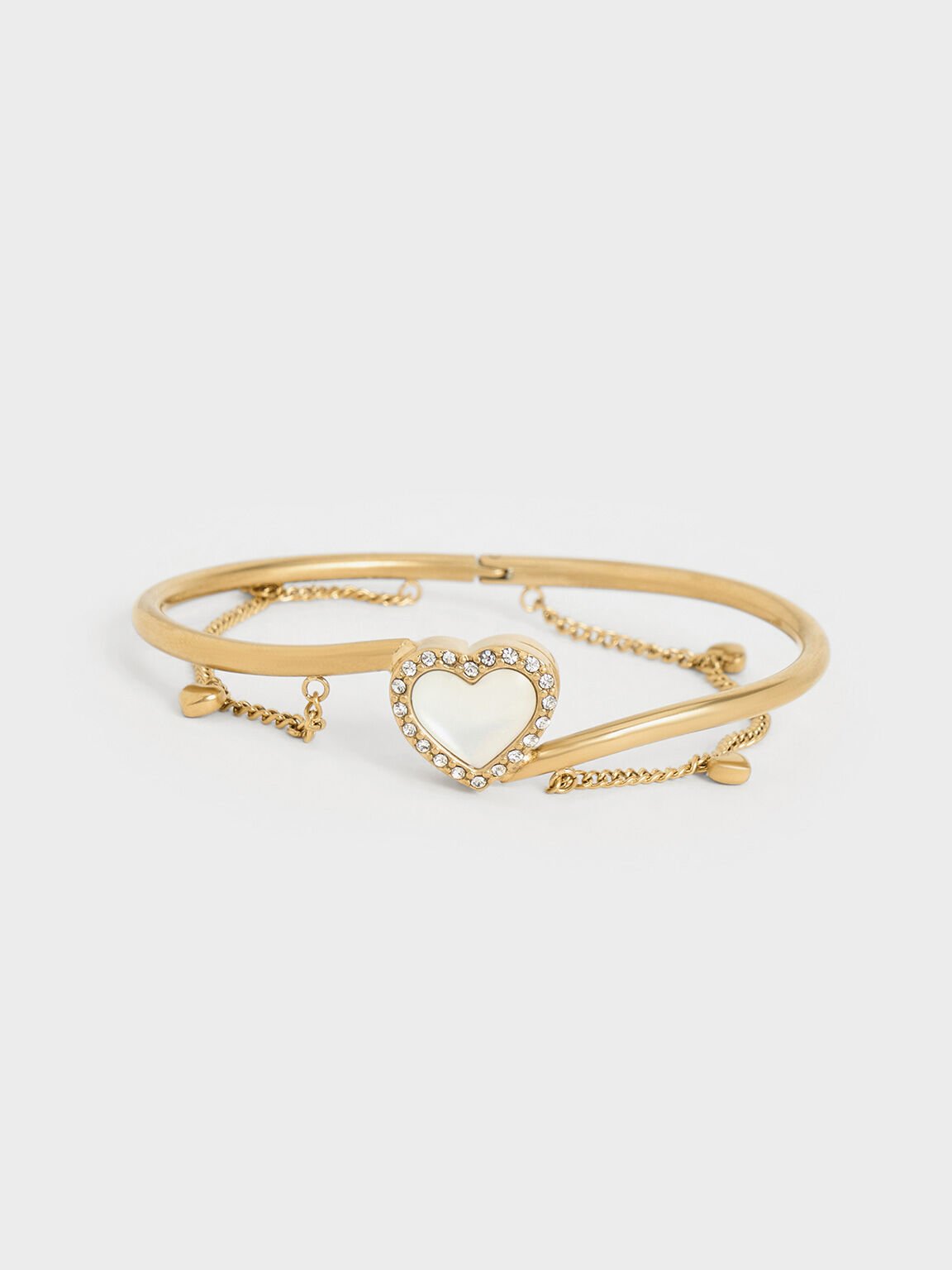 Annalise Crystal Heart-Stone Cuff Bangle, Brush Gold, hi-res