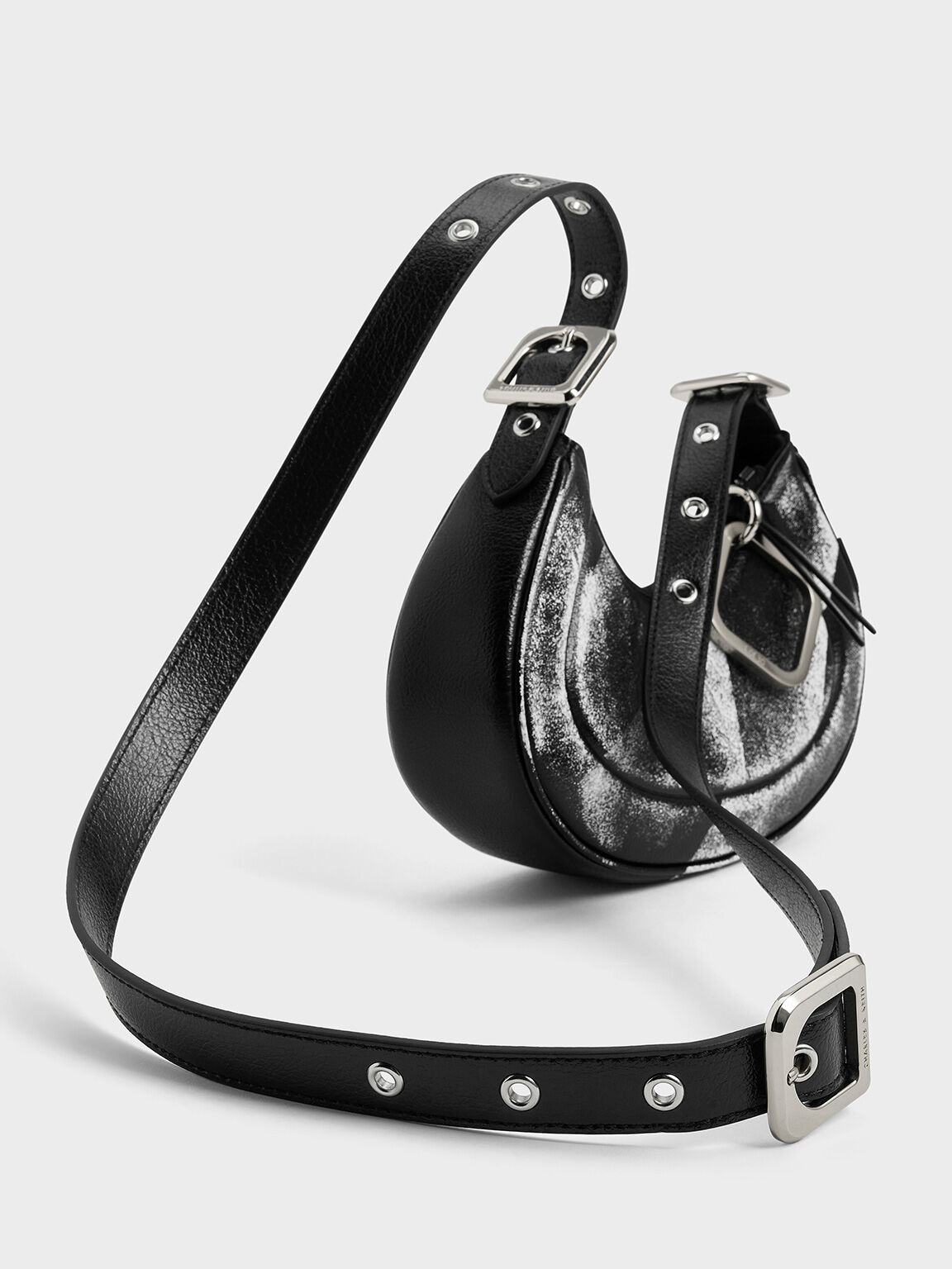 Petra Curved Shoulder Bag, Noir, hi-res