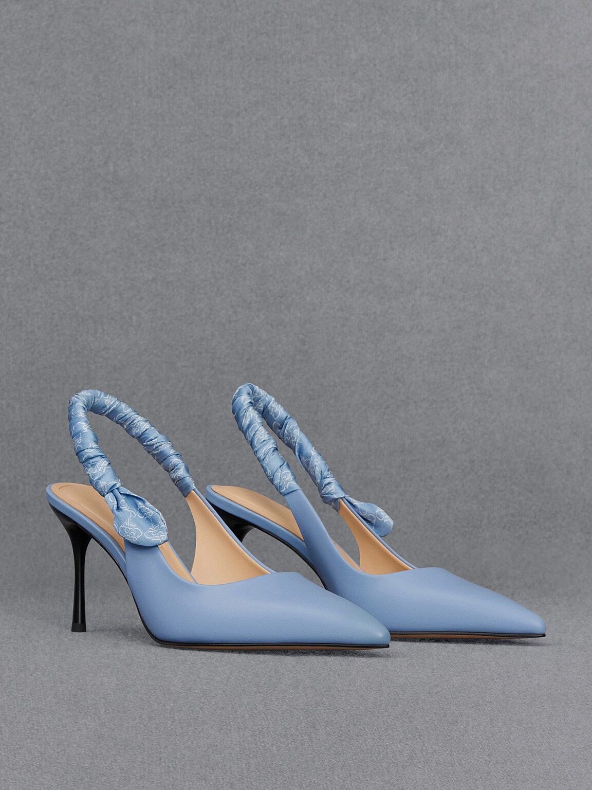 Tully Leather Ruched Print Slingback Pumps, Light Blue, hi-res