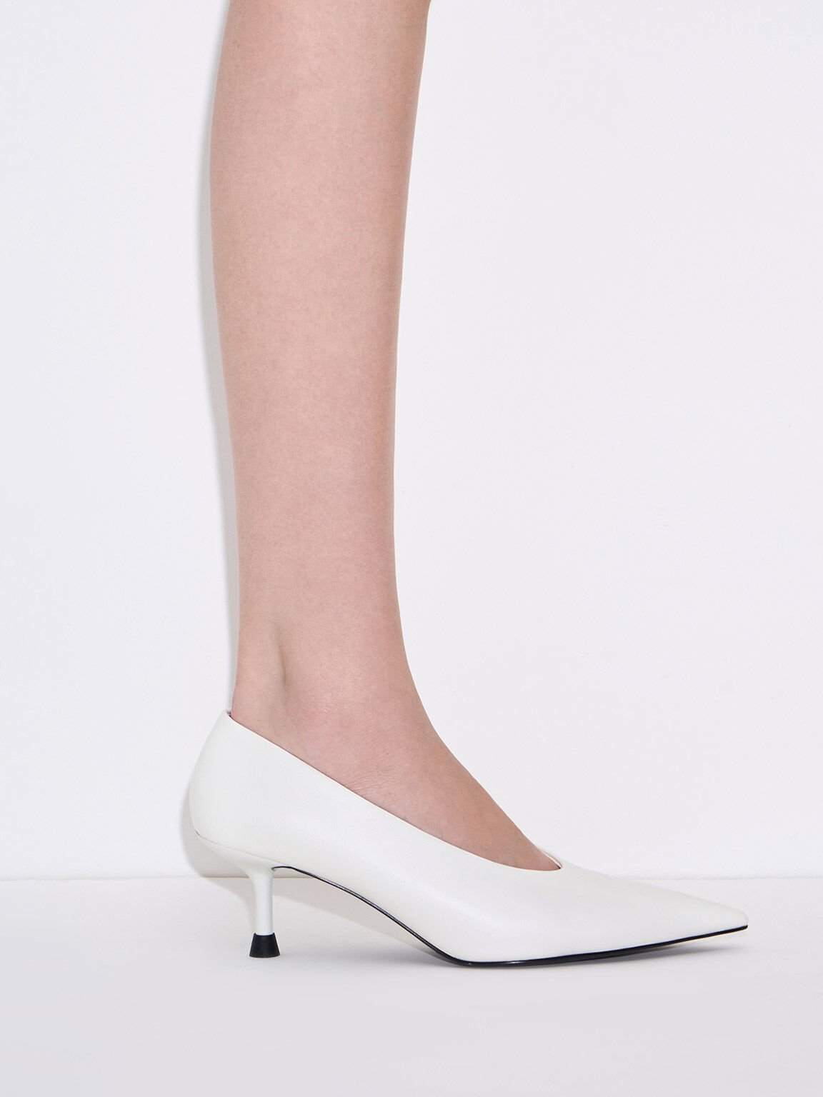 Pointed-Toe Kitten-Heel Pumps, White, hi-res