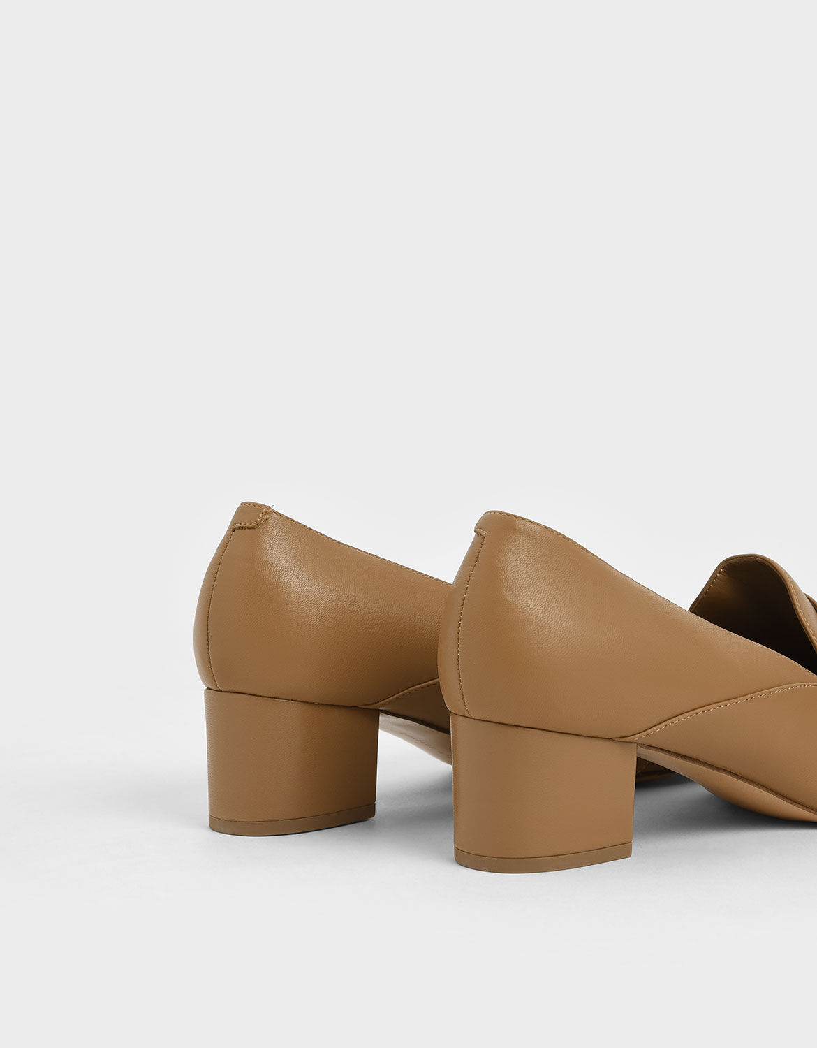 Beige Square Toe Block Heel Loafers