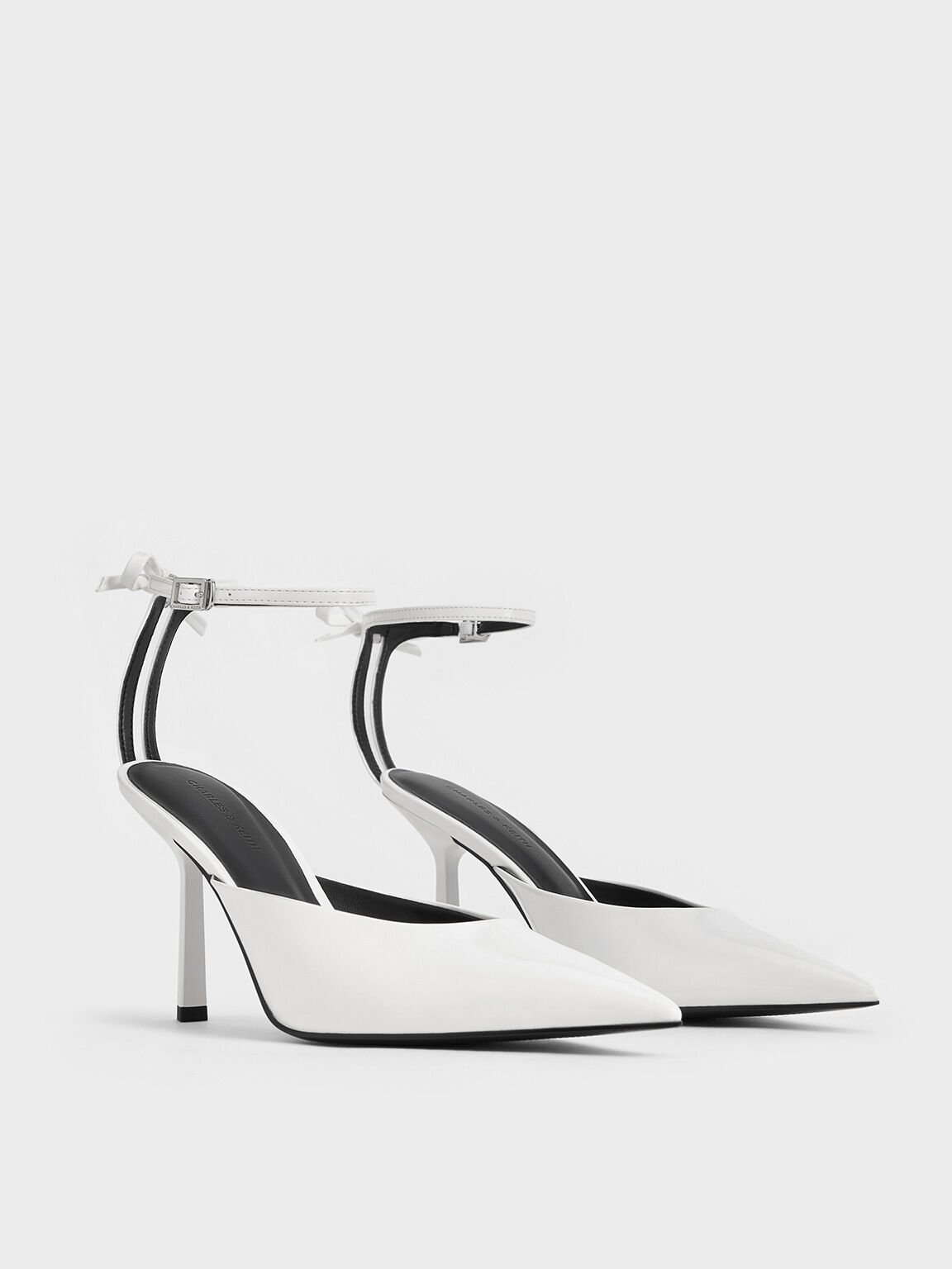 Bow Ankle-Strap Pointed-Toe Stiletto Pumps, White, hi-res