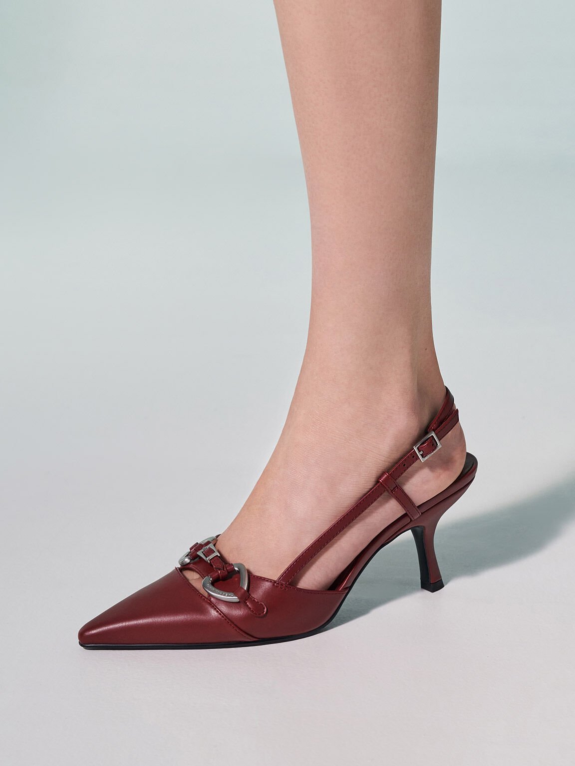 Metallic-Accent Slant-Heel Slingback Pumps, Burgundy, hi-res