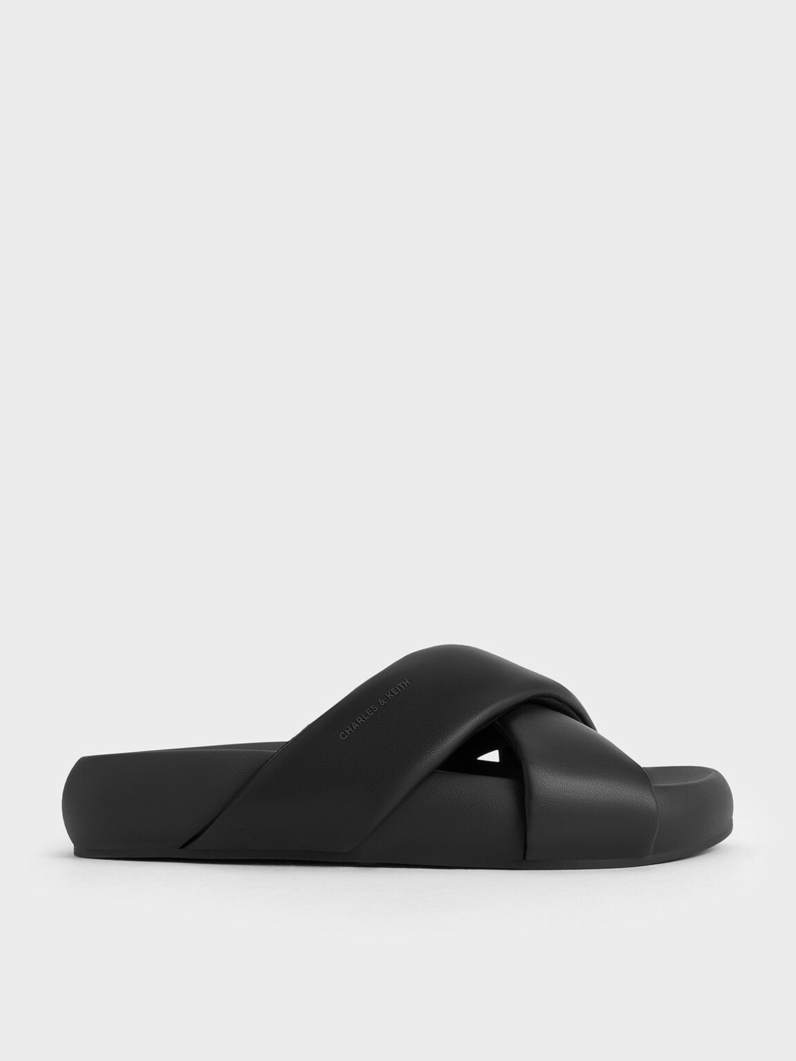 Lumi Crossover-Strap Slide Sandals, Black, hi-res