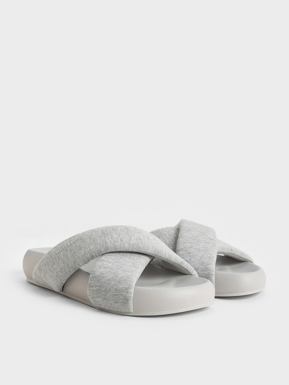 Lumi Textured Crossover-Strap Slide Sandals, Light Grey, hi-res