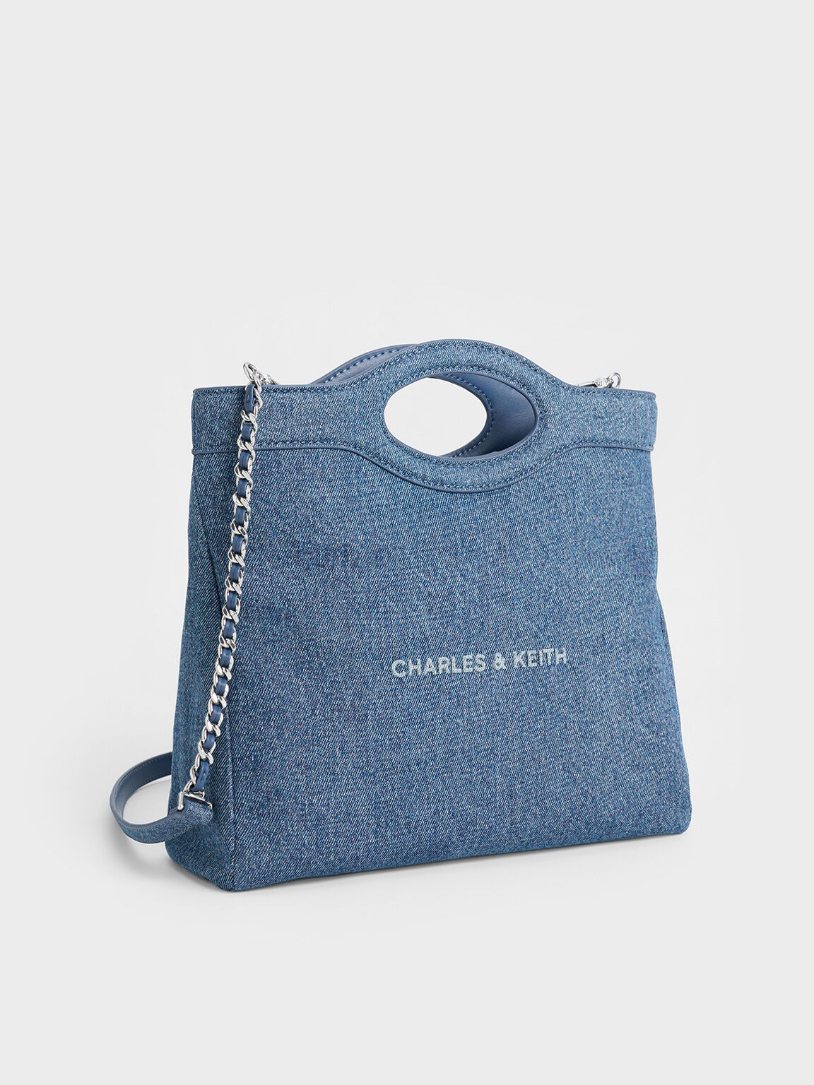 Arwen Denim Curved-Handle Bag, Denim Blue, hi-res