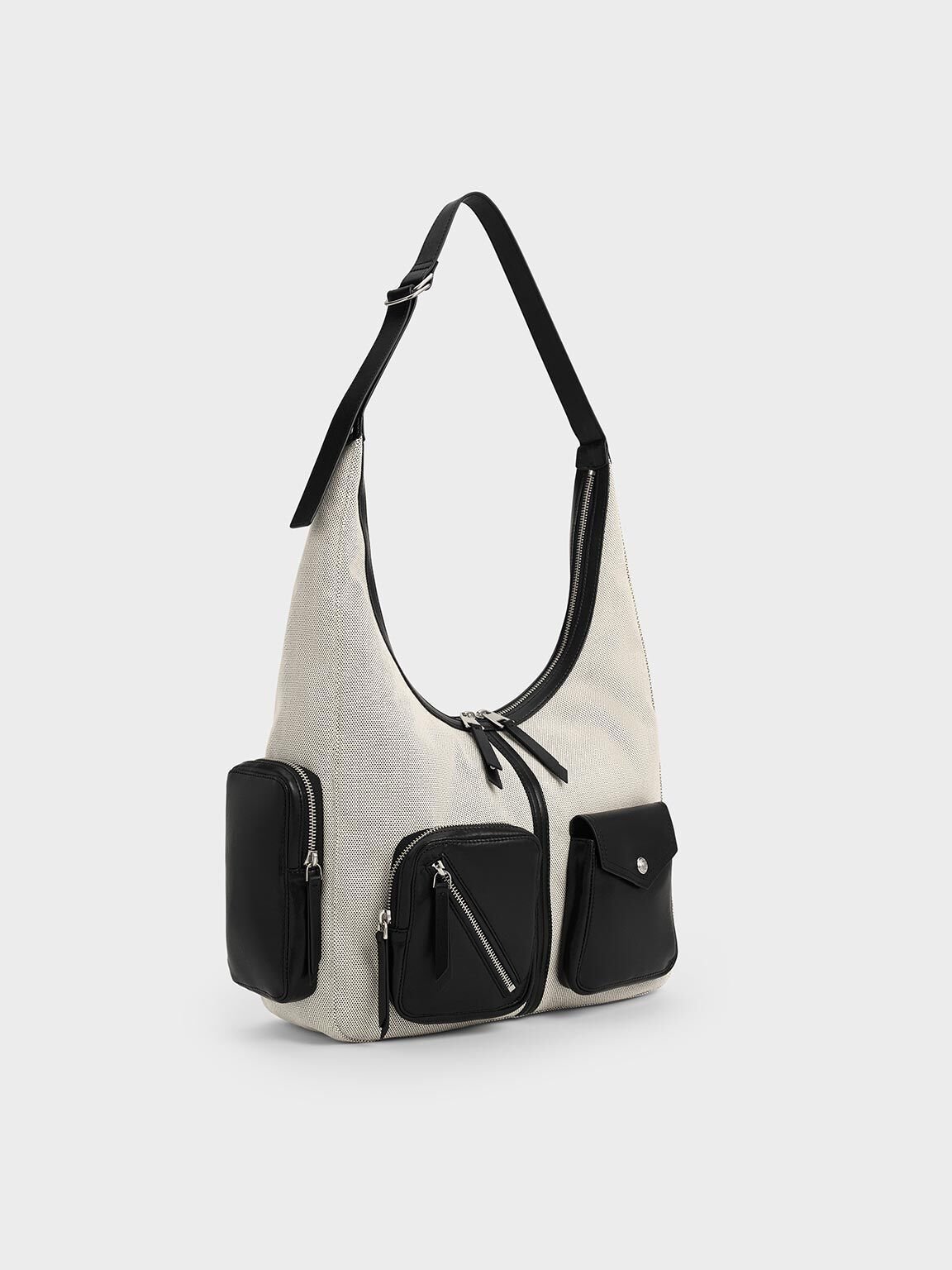 Thora Canvas Multi-Pocket Hobo Bag, Multi, hi-res