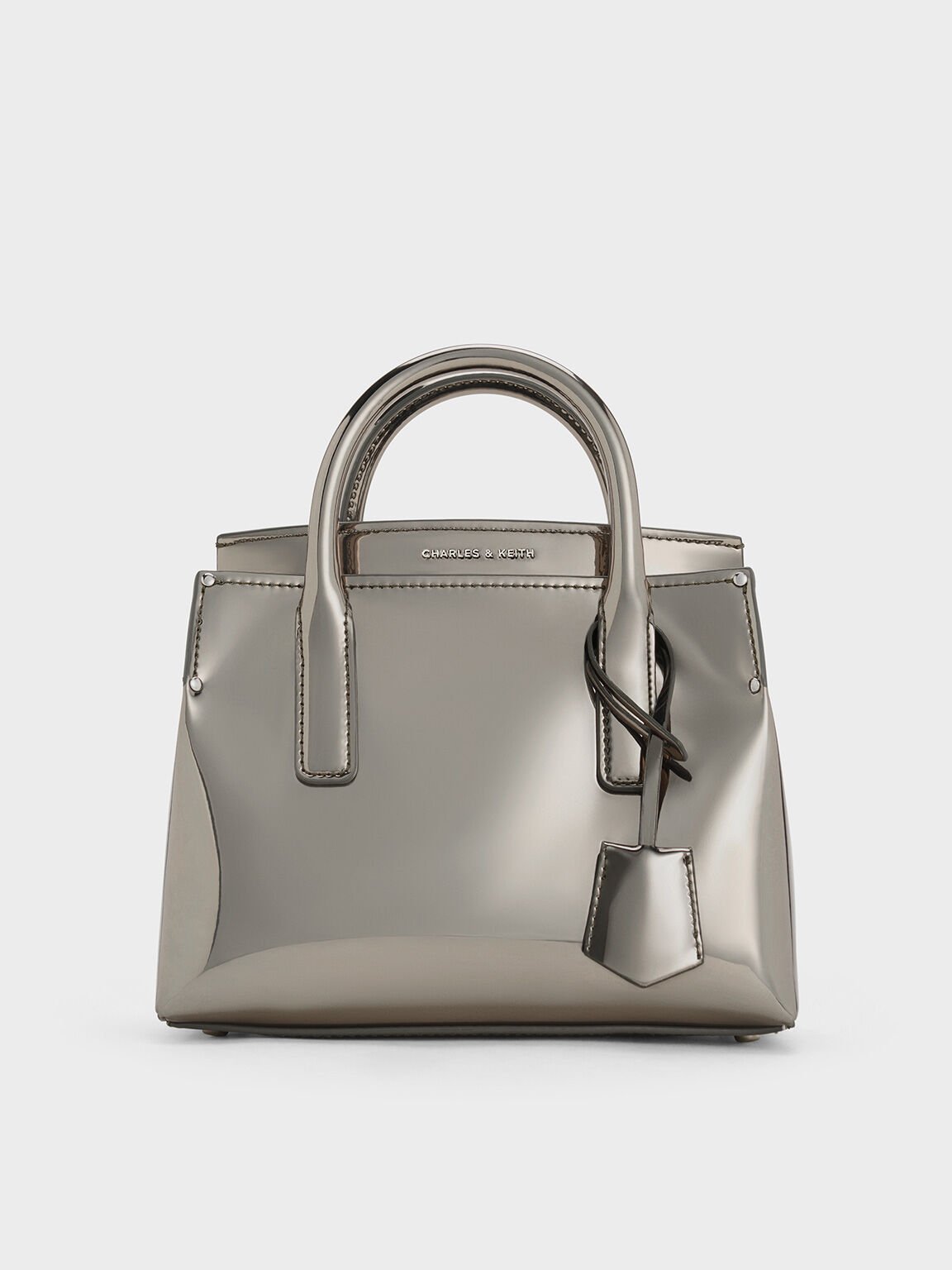 Rene Metallic Structured Top Handle Bag, Pewter, hi-res