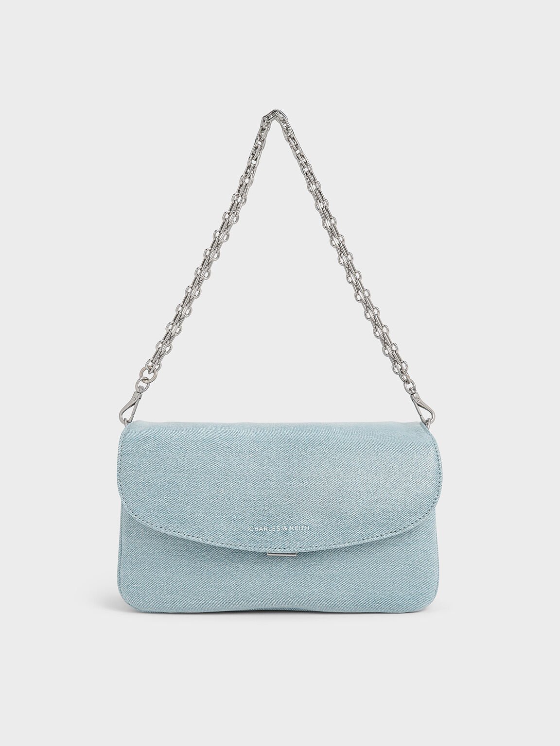 Caia Denim Front Flap Shoulder Bag, Denim Blue, hi-res