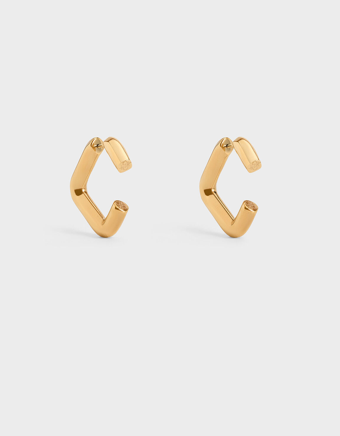 Angular Hoop Earrings, Gold, hi-res