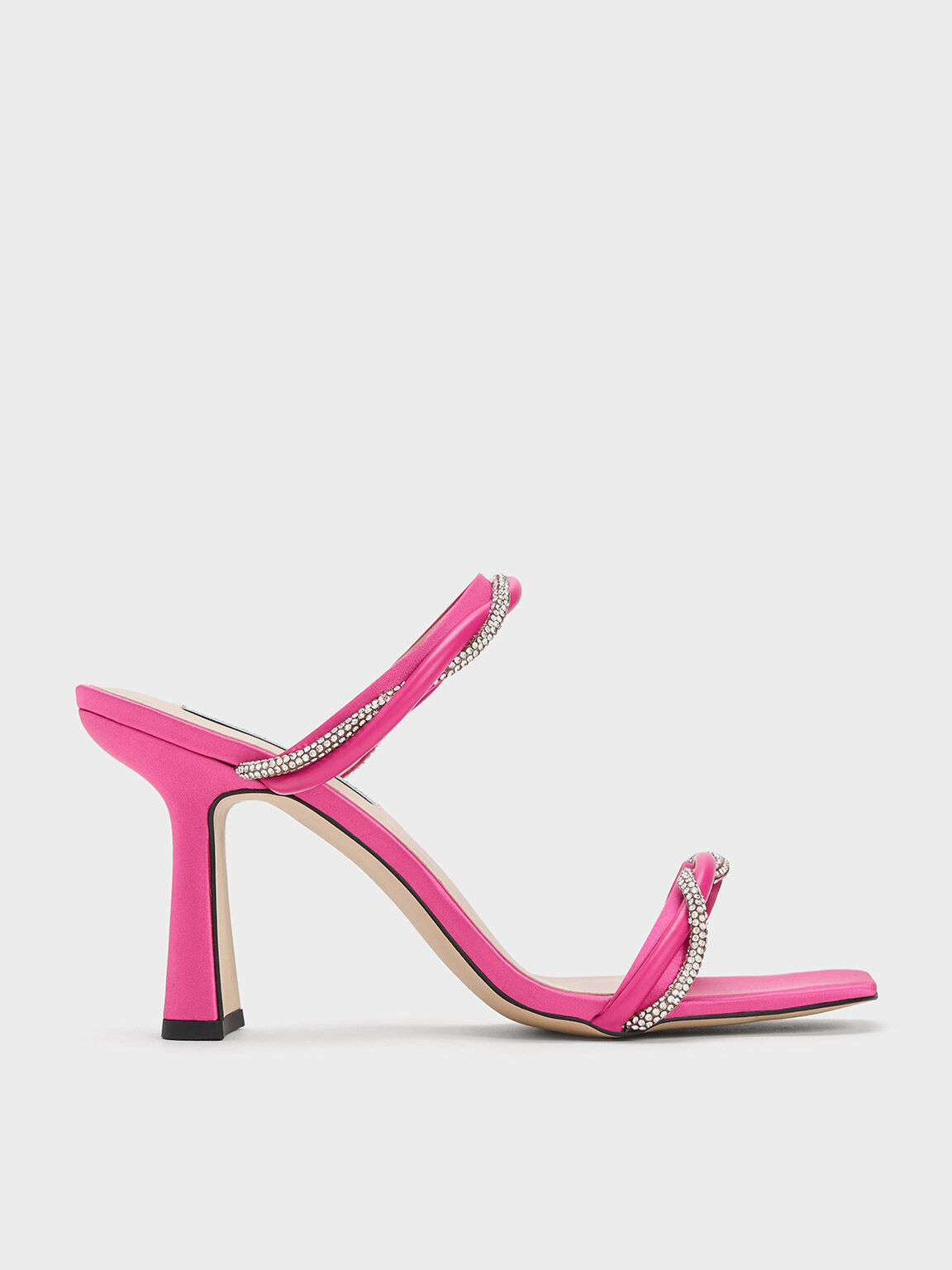 Embellished Twisted Strap Satin Sandals - Pink