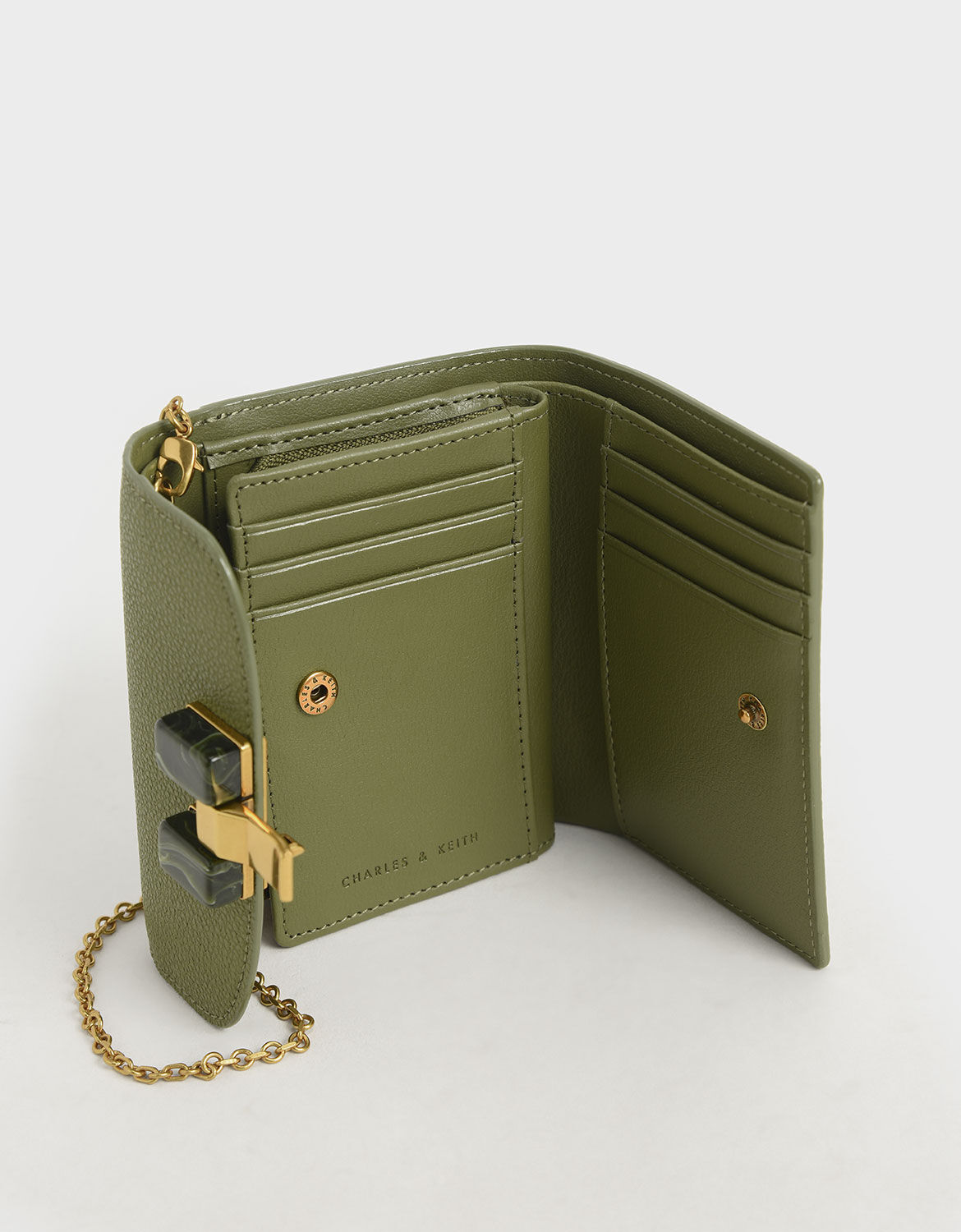 Sage Green Stone-Embellished Two-Tone Mini Wallet