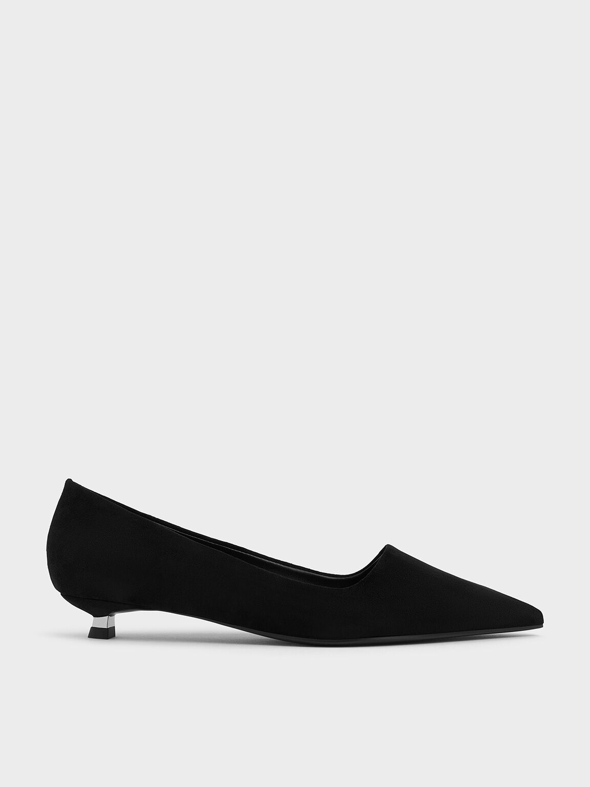 Textured Pointed-Toe Kitten-Heel Pumps, Black Textured, hi-res