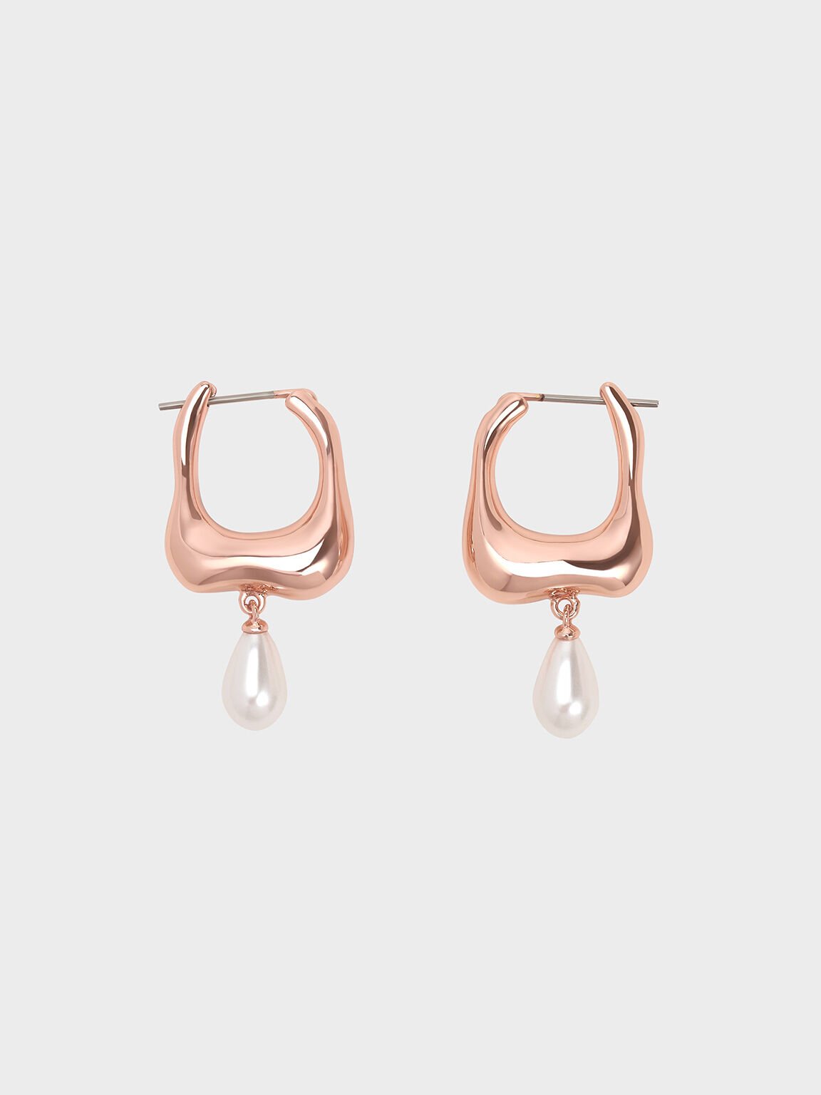 Corrine Teardrop Pearl Hoop Earrings, Rose Gold, hi-res