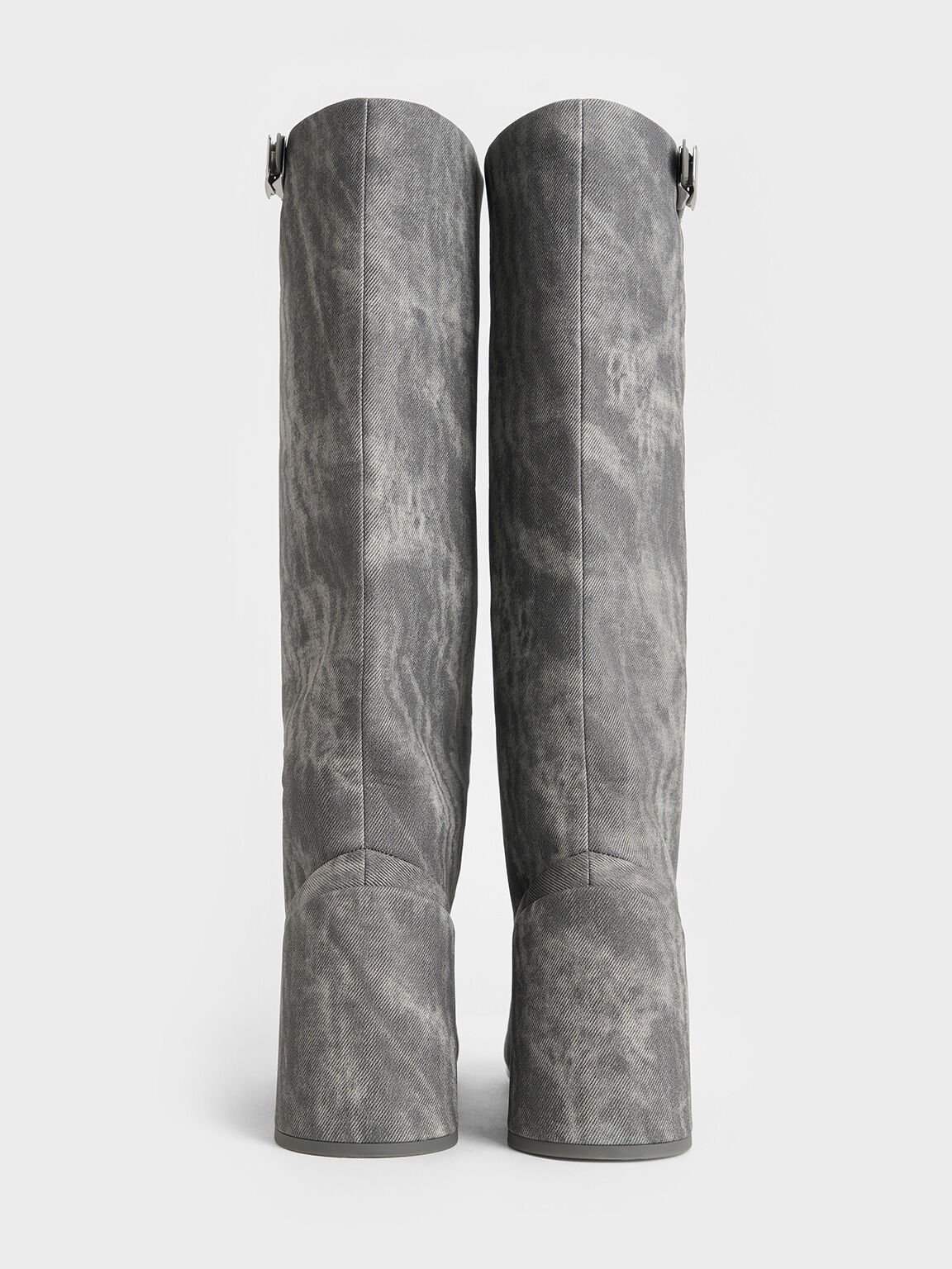 Robbie Denim-Effect Platform Knee-High Boots, Dark Grey, hi-res