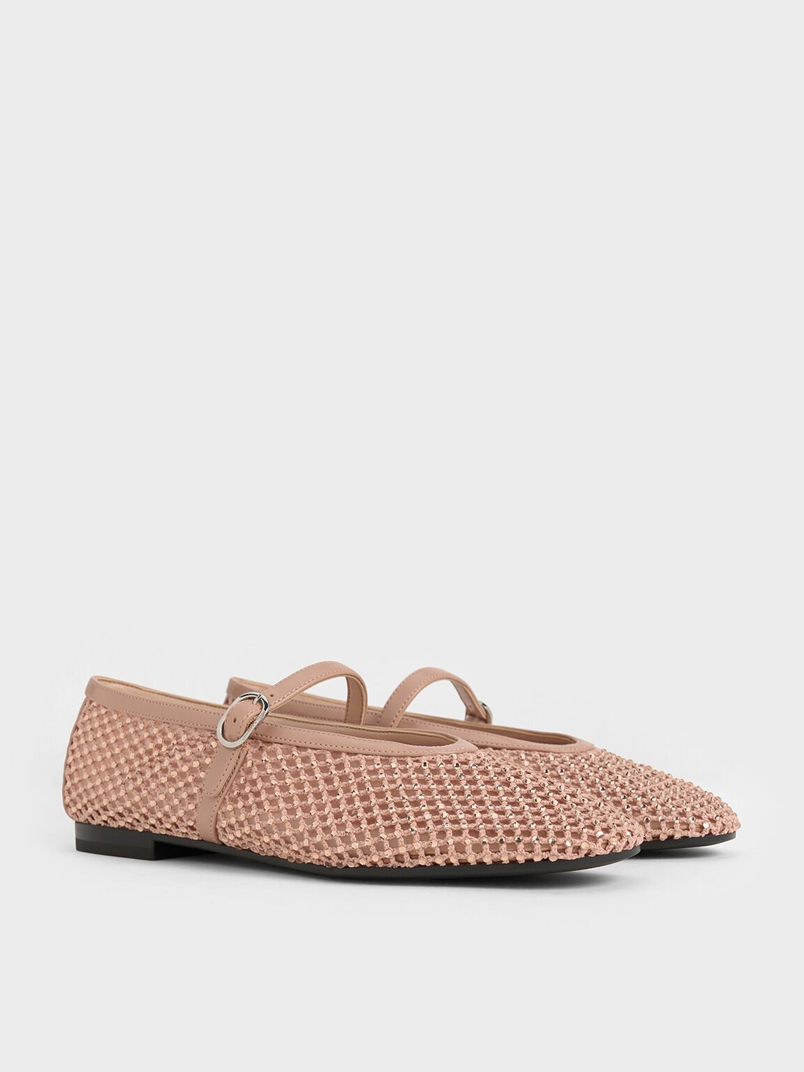 Mesh Crystal-Embellished Mary Janes, Nude, hi-res