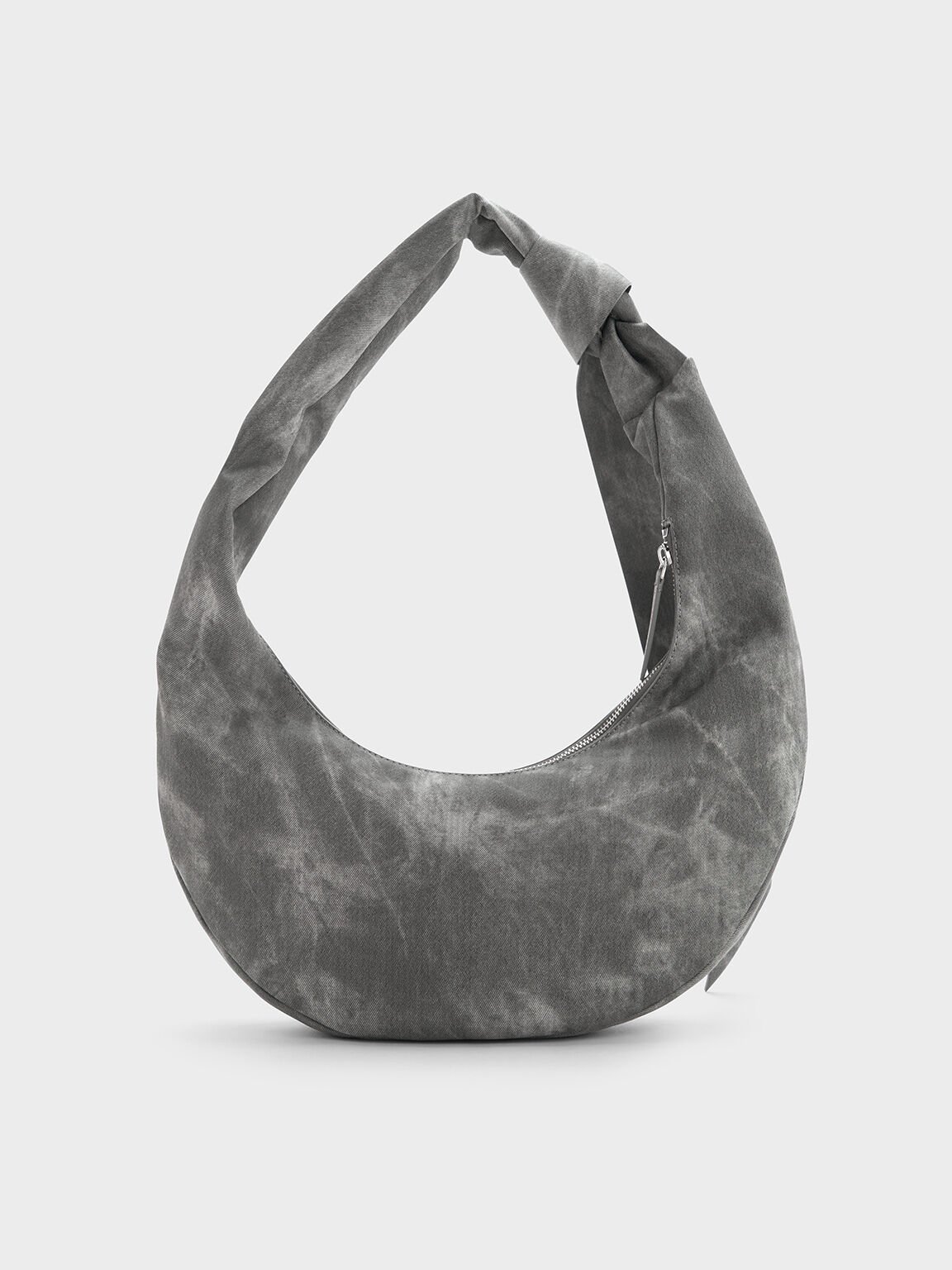 Toni Denim Knotted Curved Hobo Bag, Dark Grey, hi-res