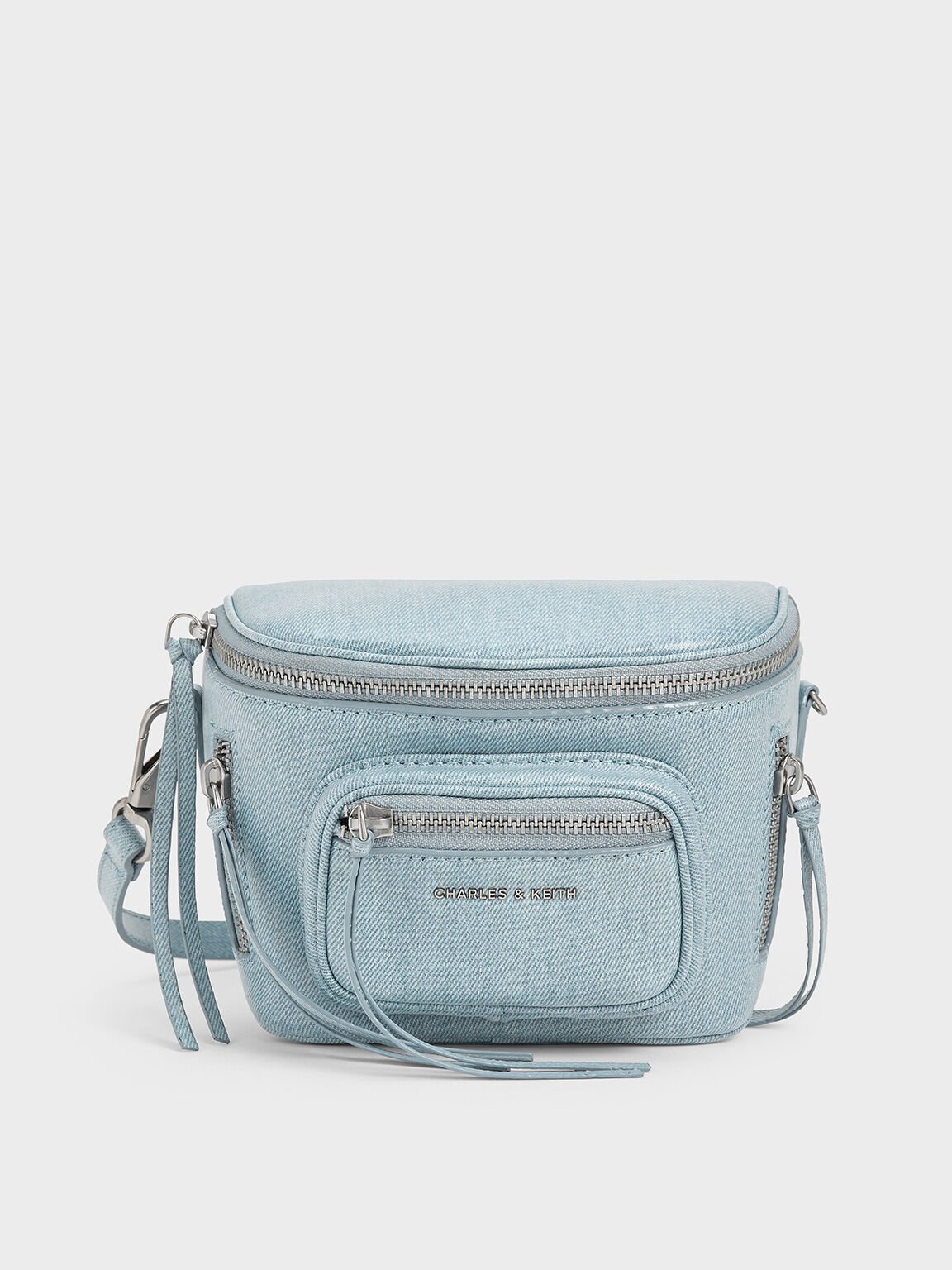 Xylia Denim Multi-Zip Crossbody Bag, Denim Blue, hi-res